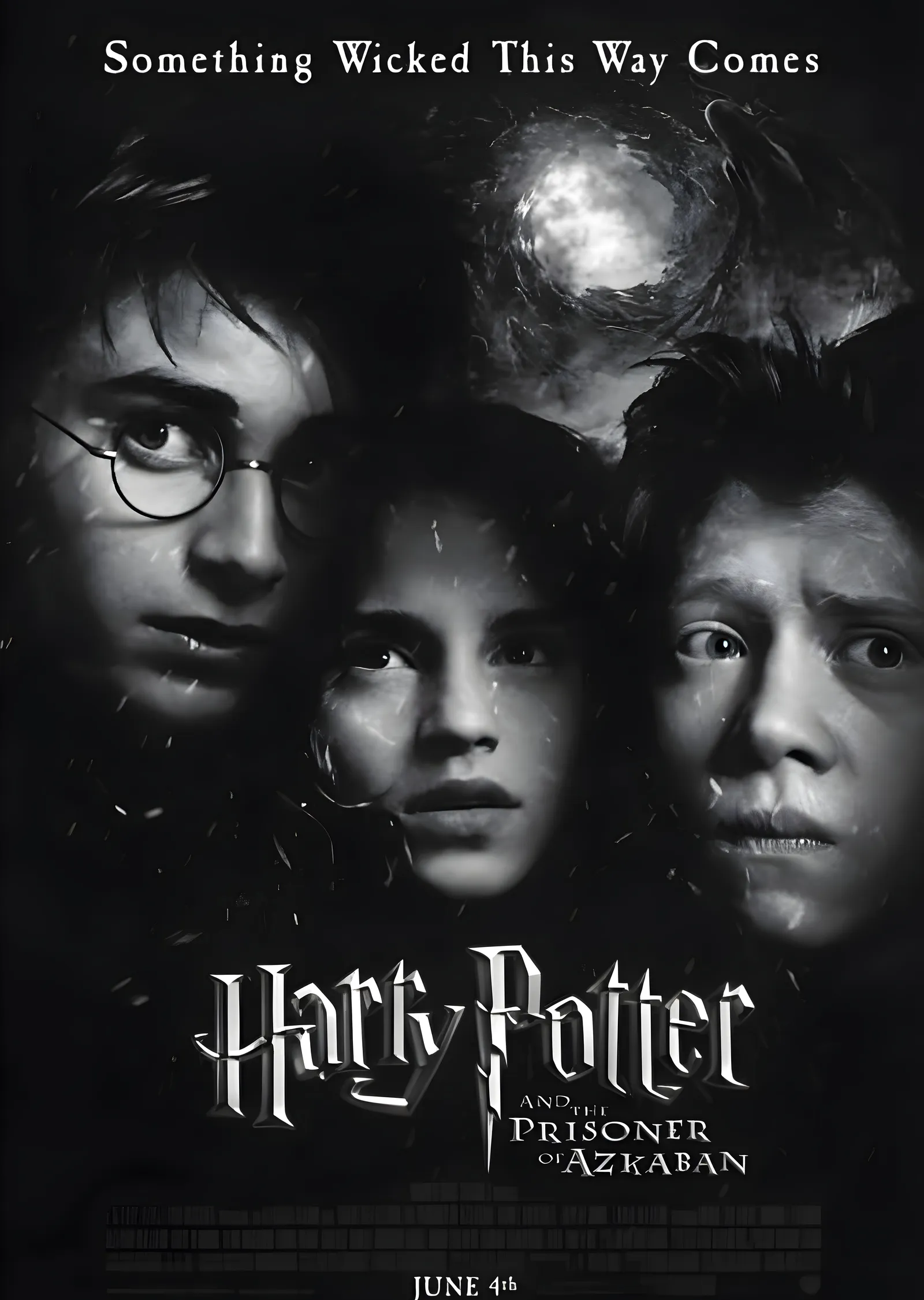 Harry Potter and the Prisoner of Azkaban - Siyah Beyaz Üçlü metal tablo