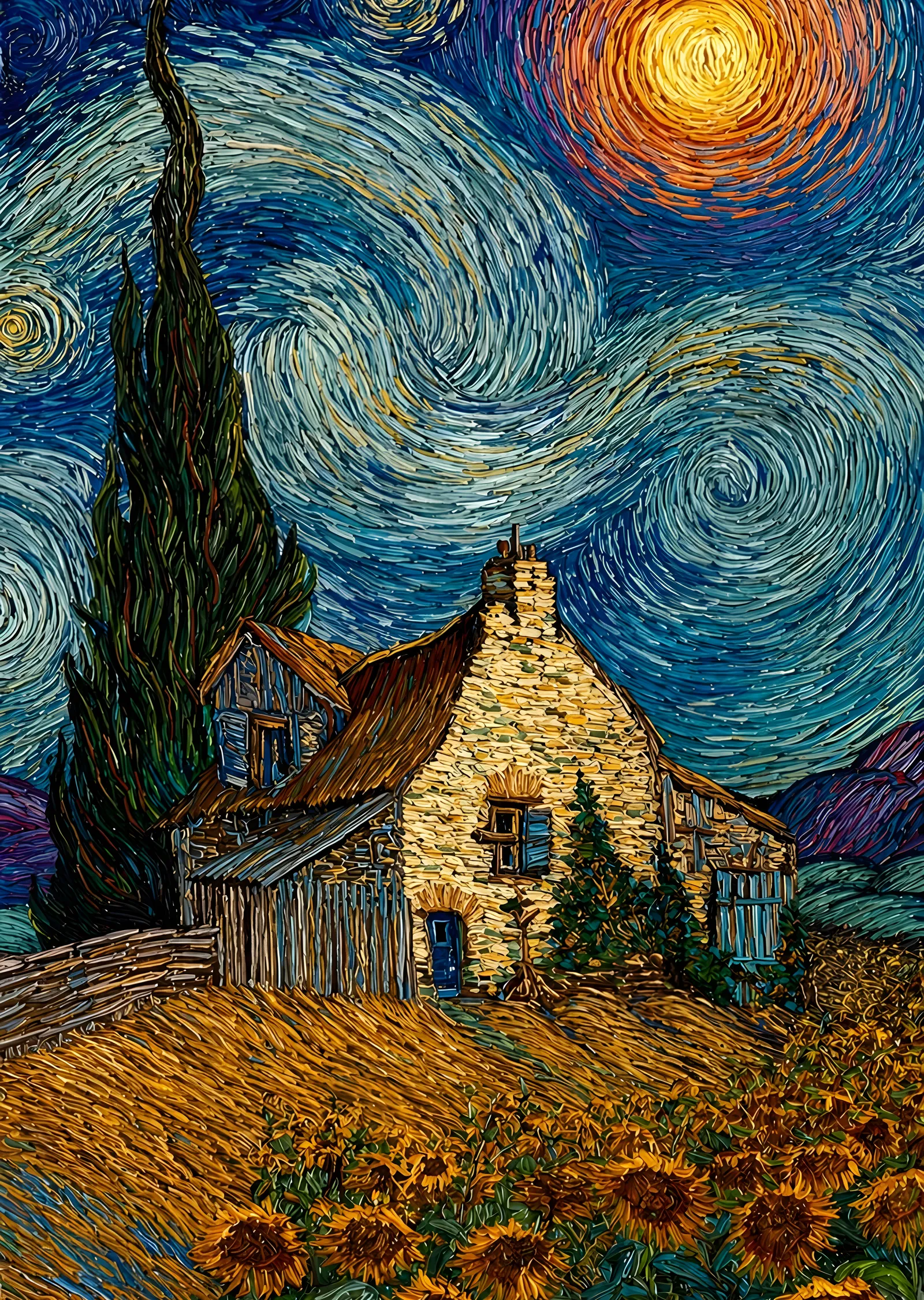 Van Gogh Stili: Ayçiçekli Çiftlik metal tablo