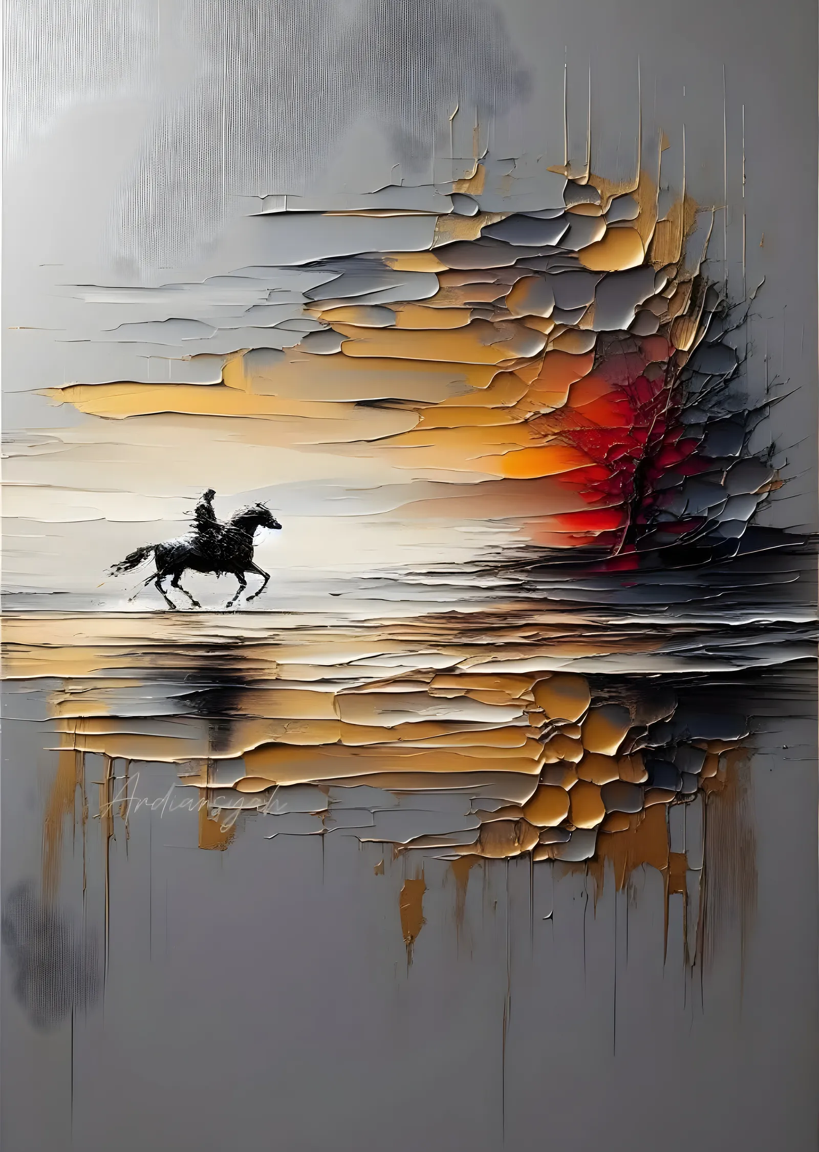 Soyut Sanat: Denizde Koşan At metal tablo