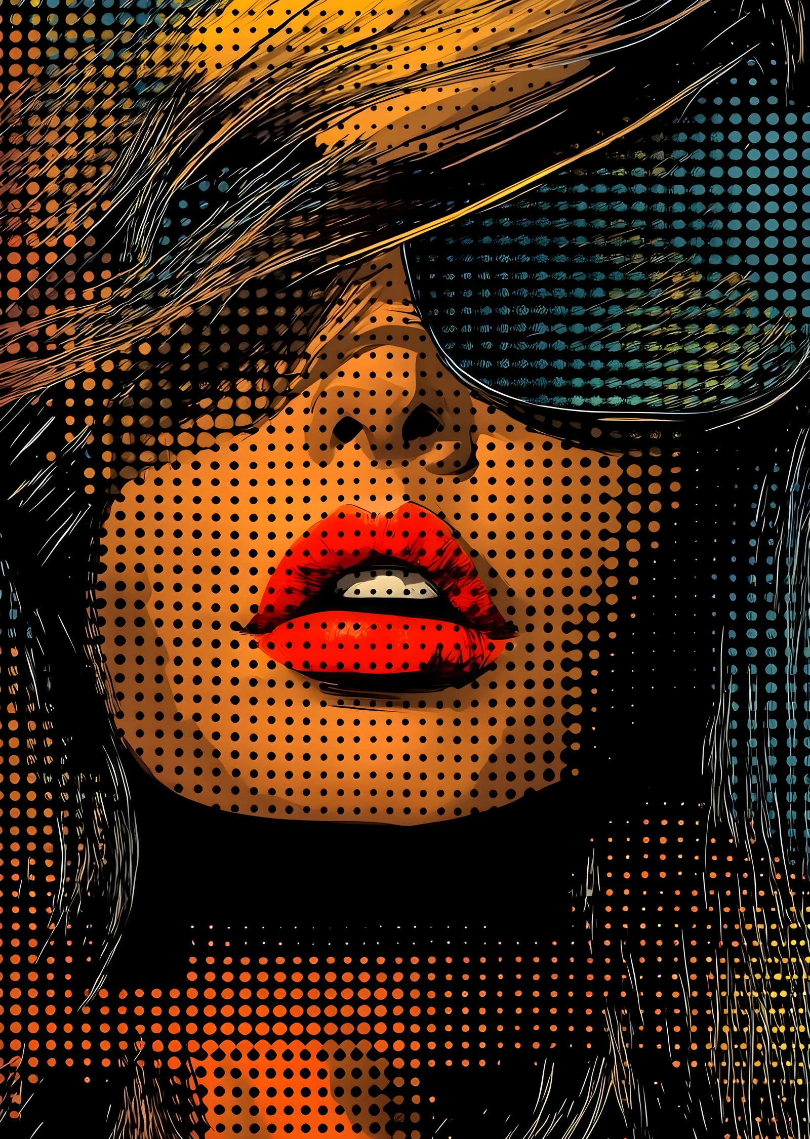 Pop Art: Kırmızı Dudaklar ve Gözlük metal tablo