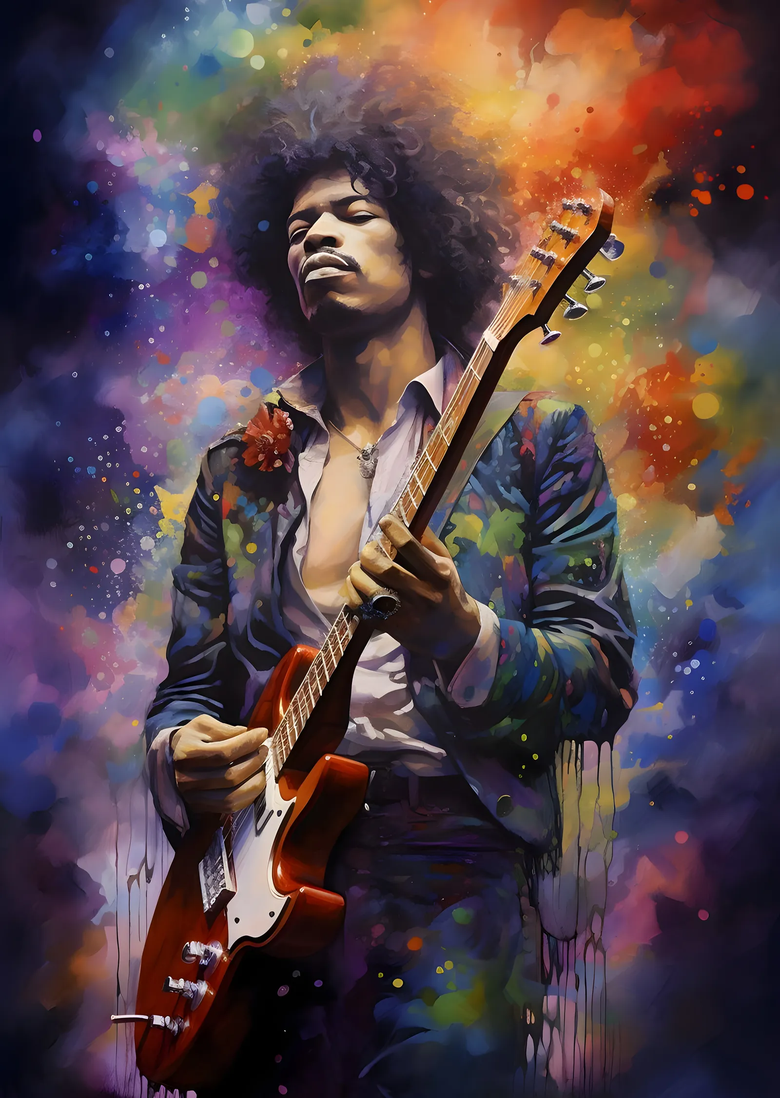 Jimi Hendrix: Renkli Gitar metal tablo