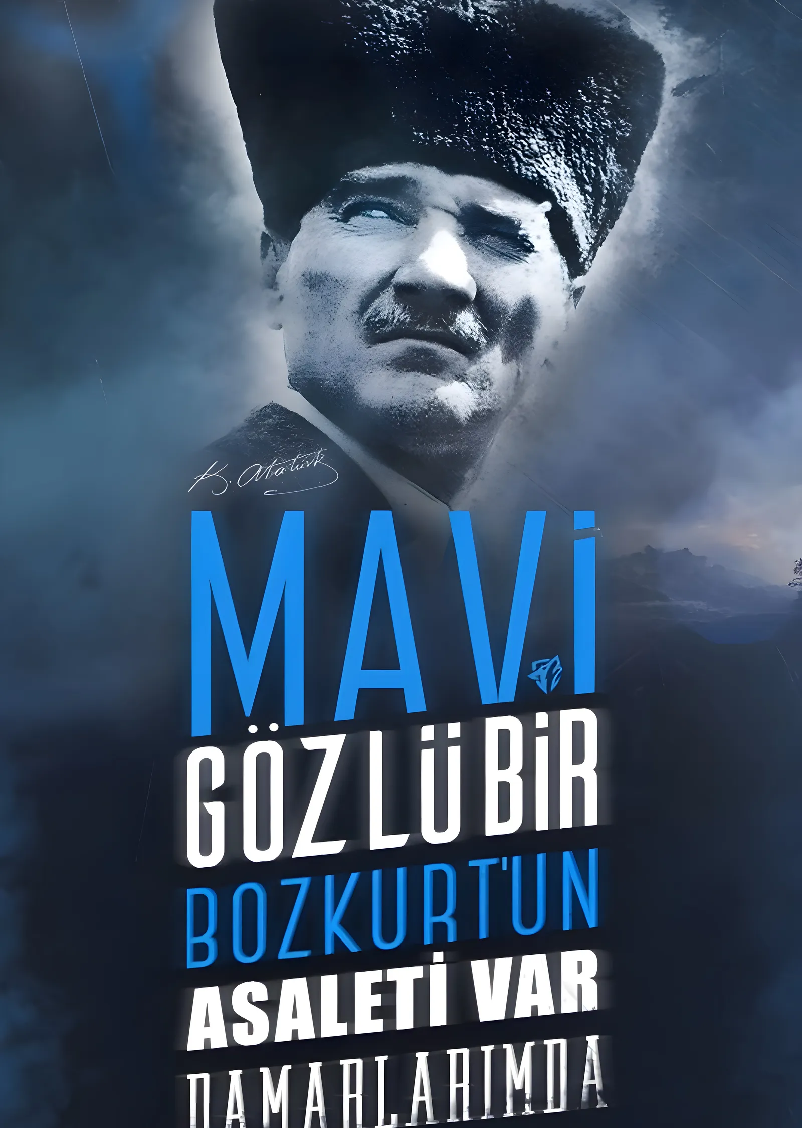 Atatürk: Mavi Gözlü Bozkurt metal tablo