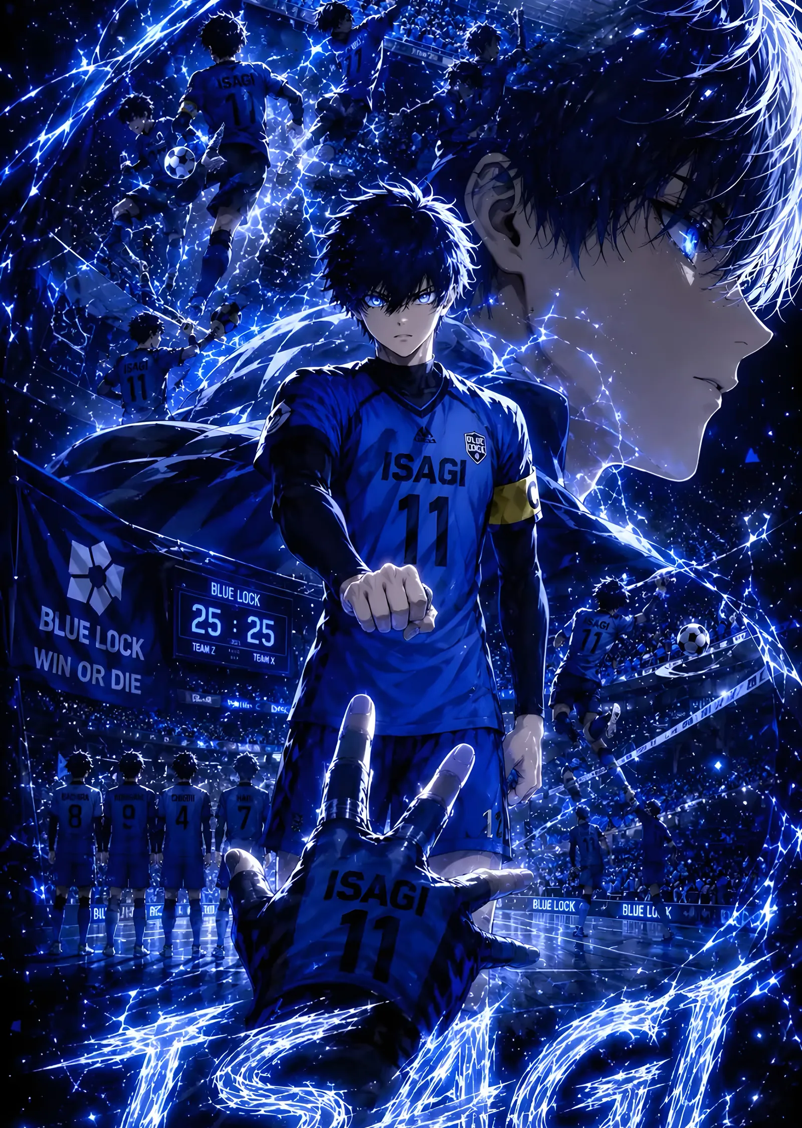 Blue Lock Isagi Yoichi - Mavi Yıldırım Desen metal tablo