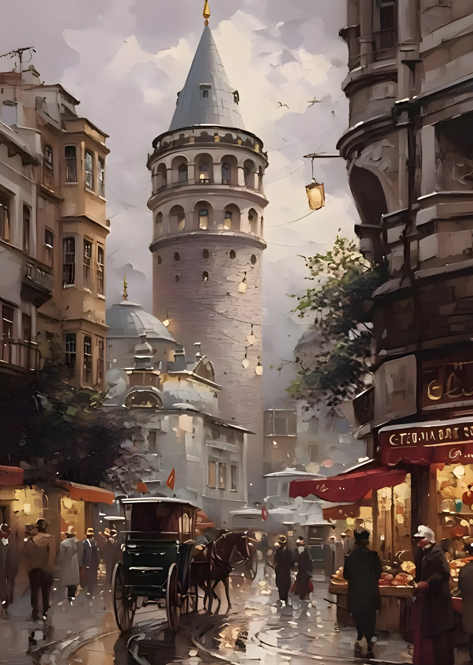 Galata Kulesi'nde Şehir Sokak metal tablo