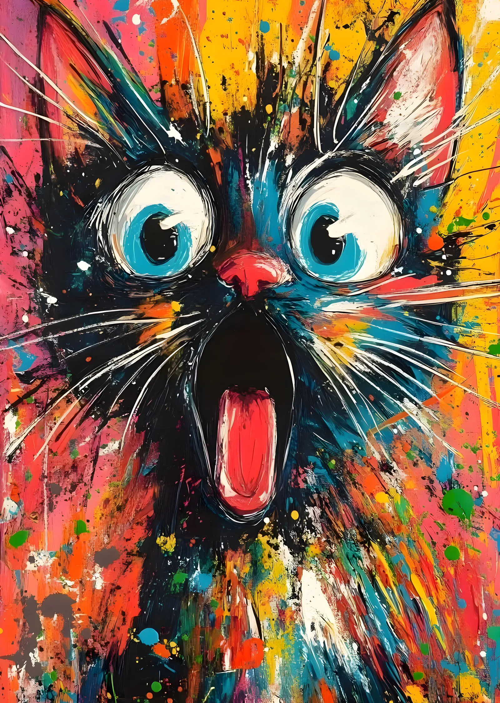 Renkli Siyah Kedi metal tablo