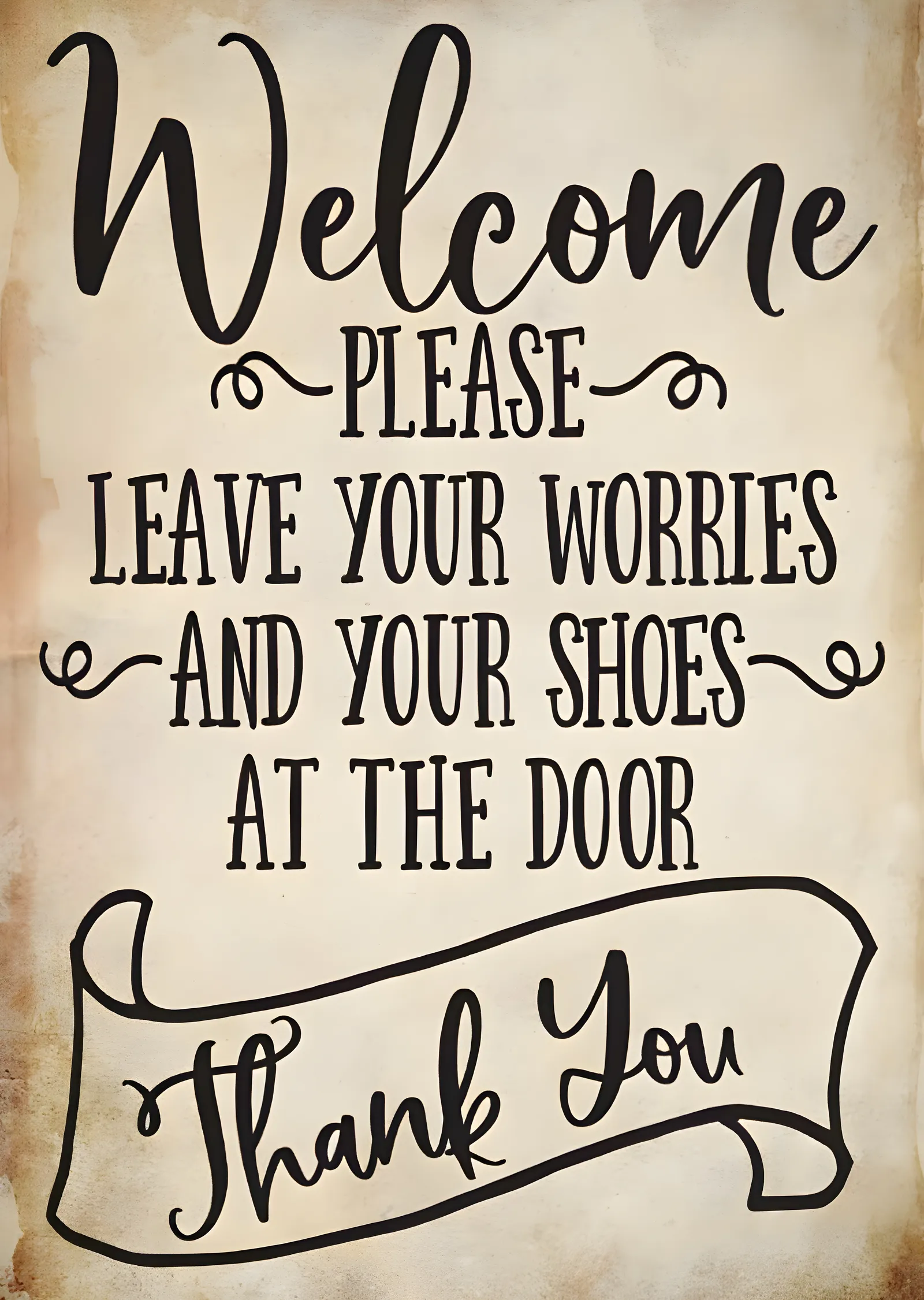 Welcome Please Leave Your Worries And Your Shoes At The Door metal tablo