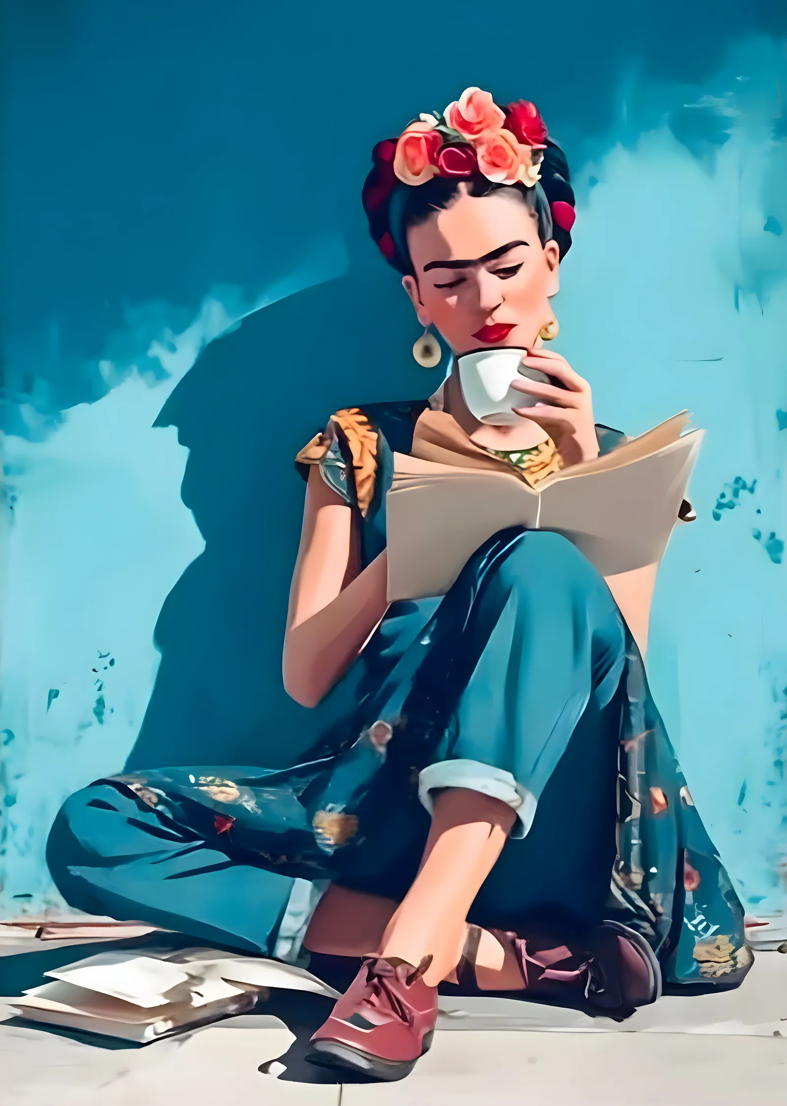 Frida Kahlo: Çay ve Kitap metal tablo
