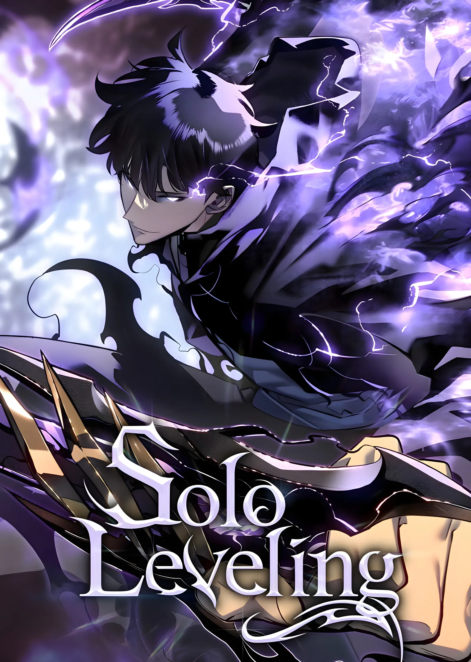 Solo Leveling - Siyah ve Mor Rüzgarlı Anime Karakter metal tablo
