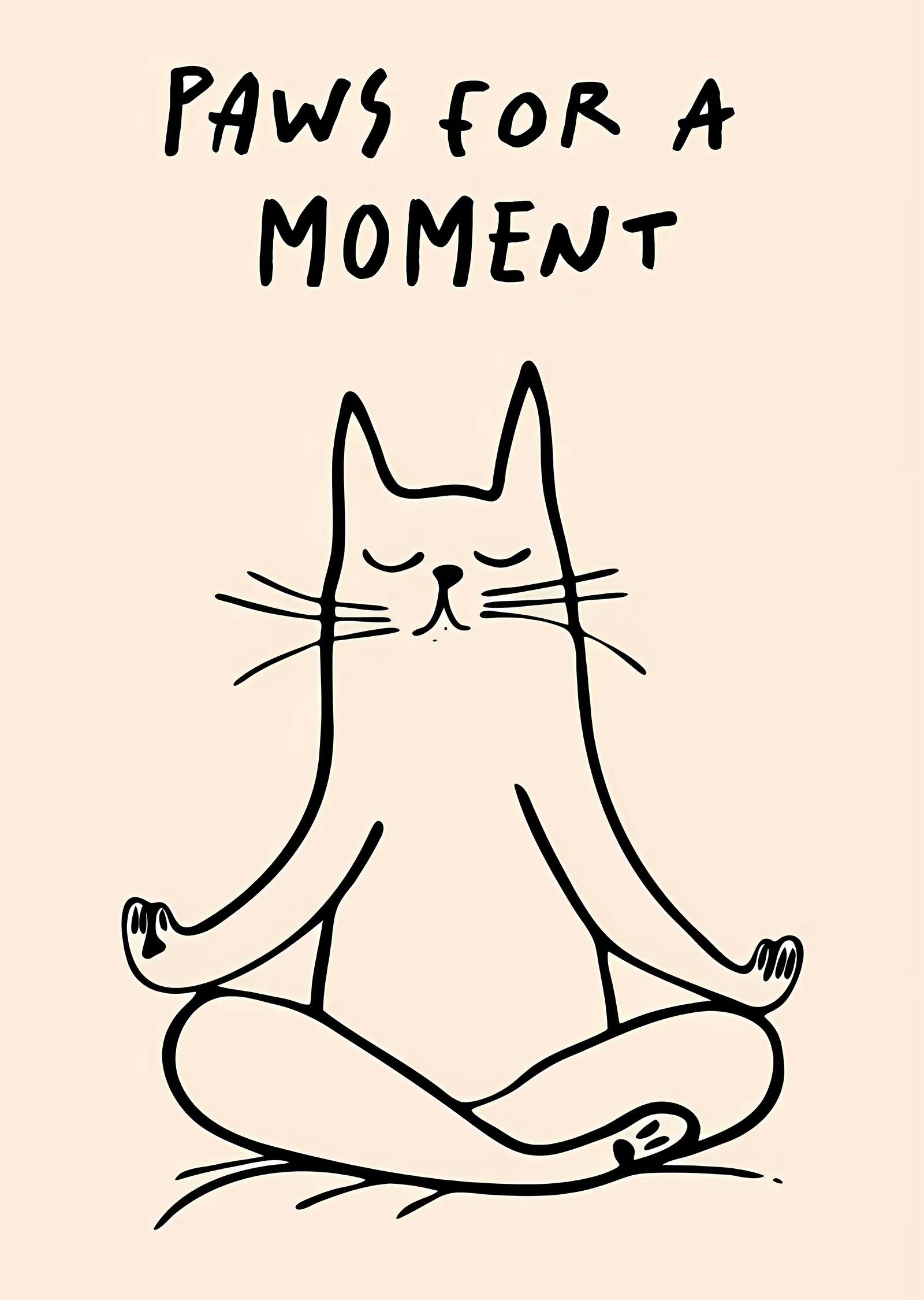 Paws for a Moment - Zen Kedi İllüstrasyonu metal tablo