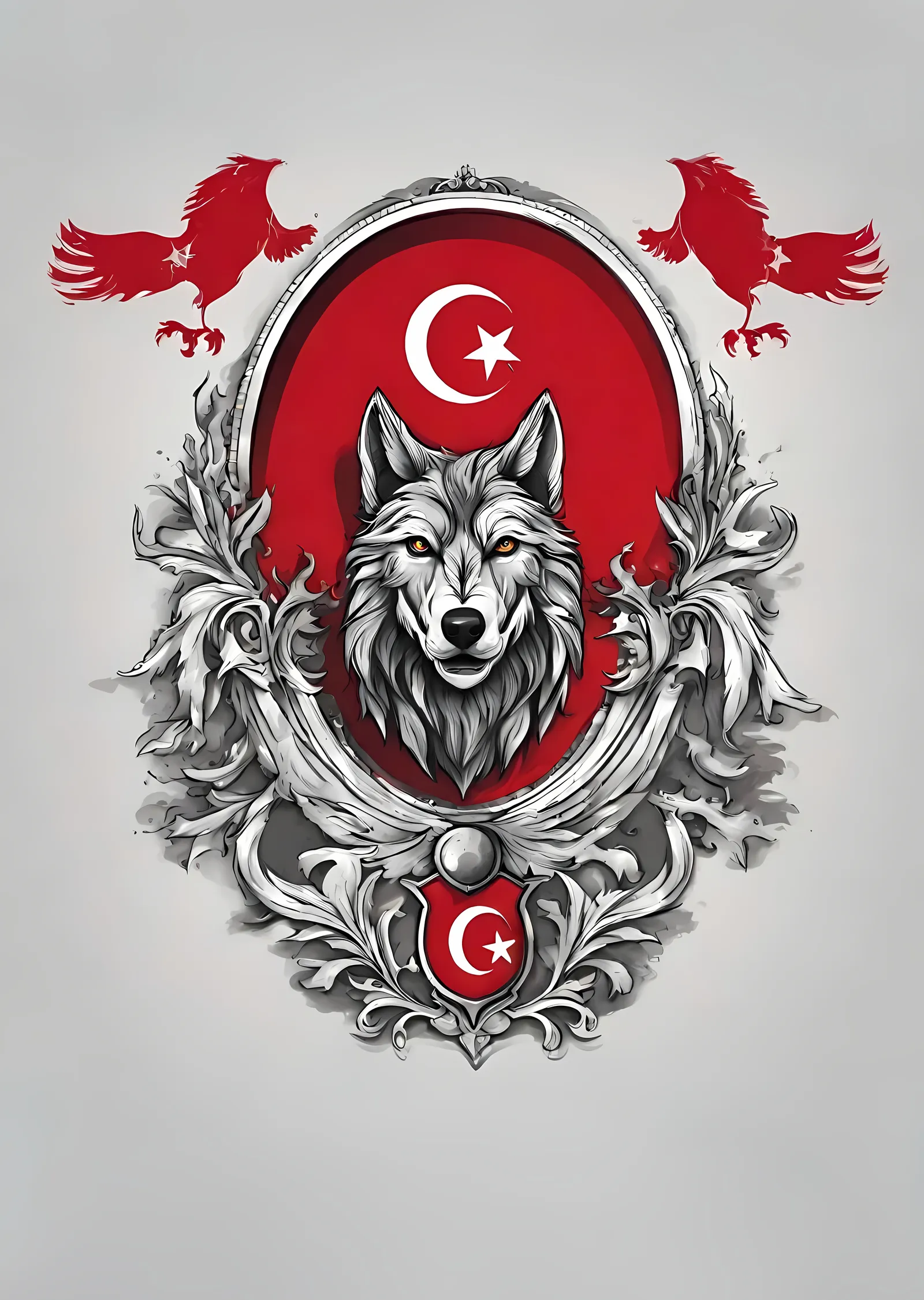 Kurt, Kuşlar ve Ay metal tablo