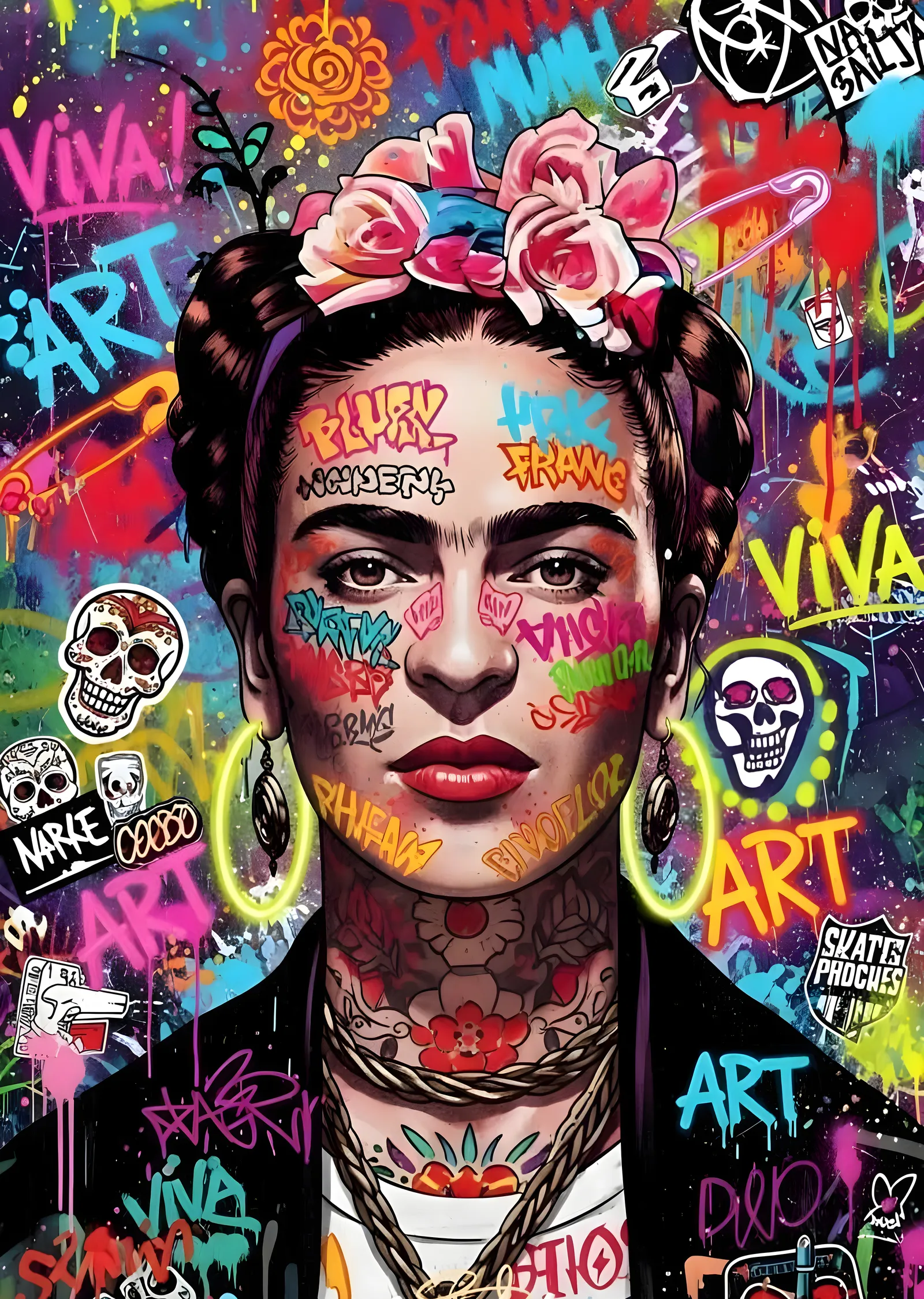Frida Kahlo: Grafiti Pop Art Portre metal tablo