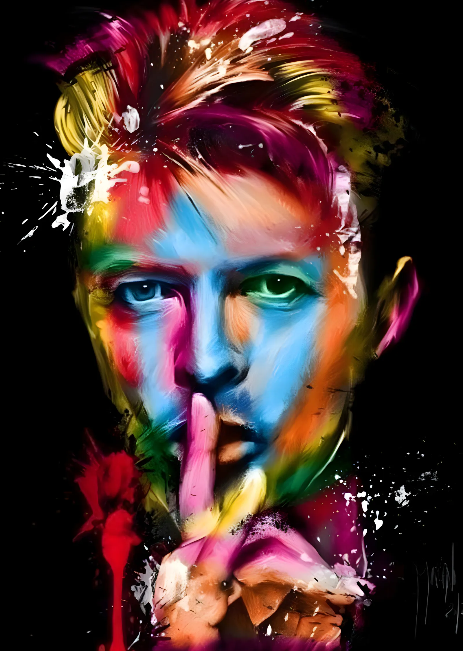 David Bowie: Renkli Soyut Portre metal tablo