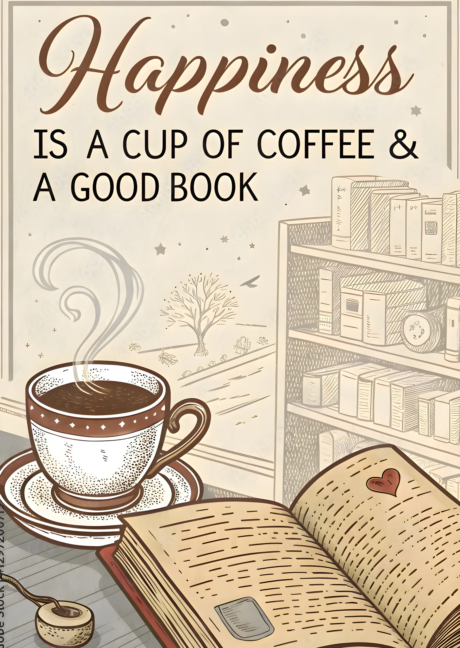 Happiness: Coffee & A Good Book metal tablo