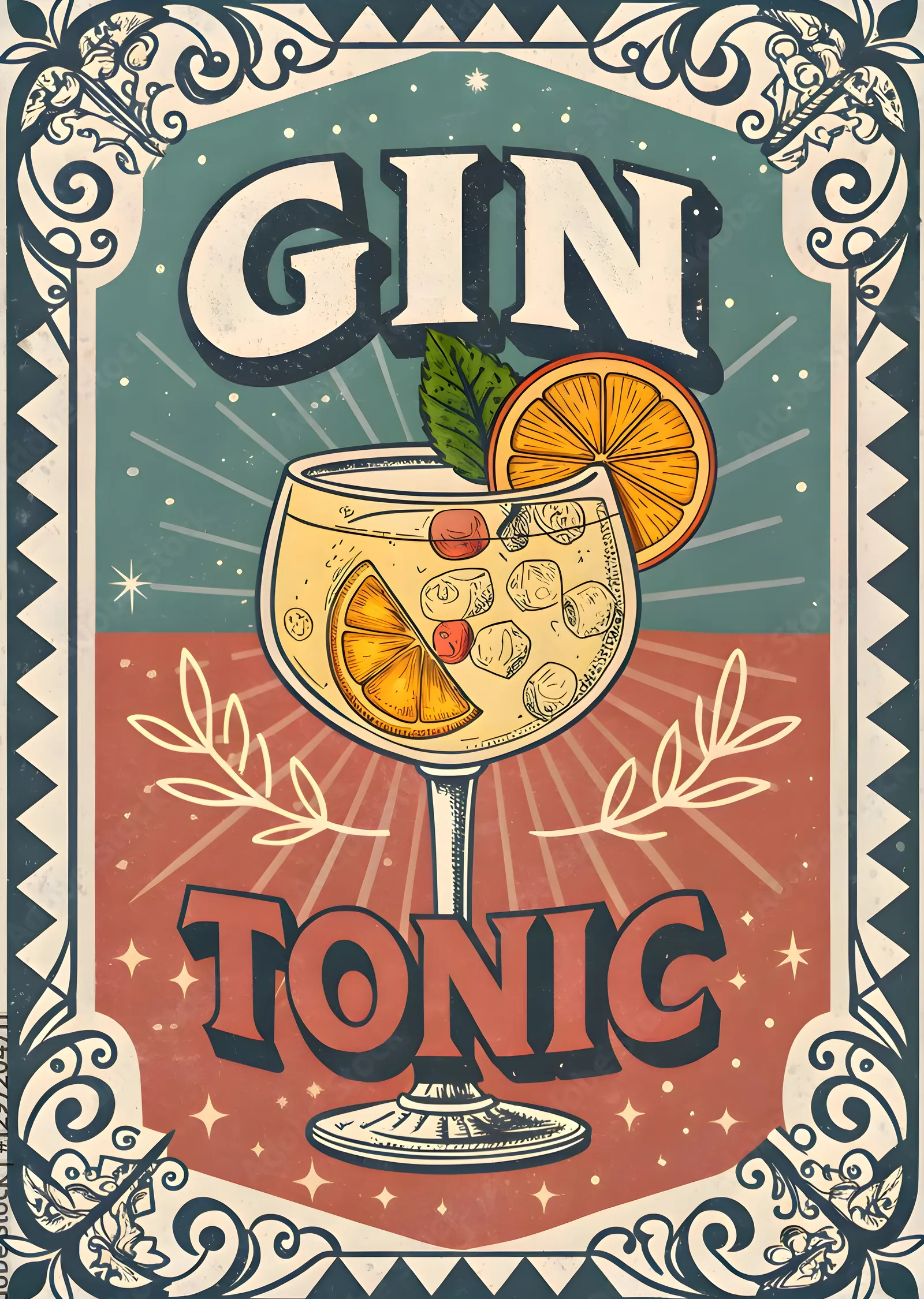 Gin Tonic Retro metal tablo
