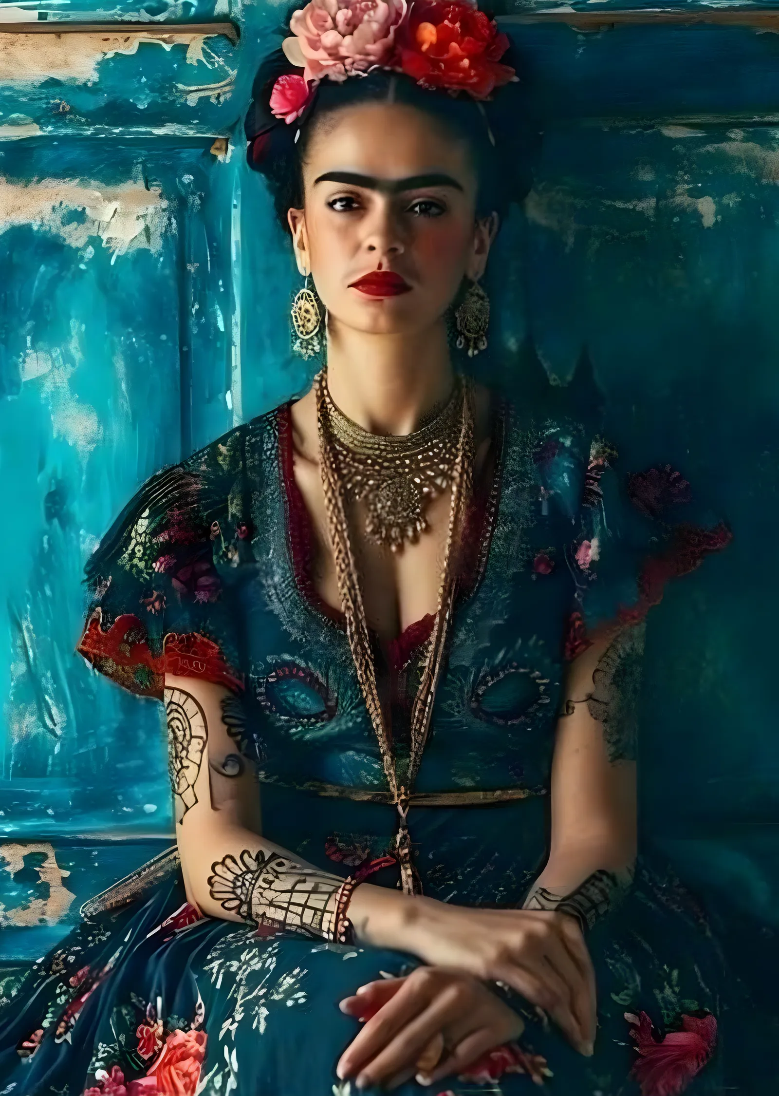 Frida Kahlo: Mavi Elbise metal tablo