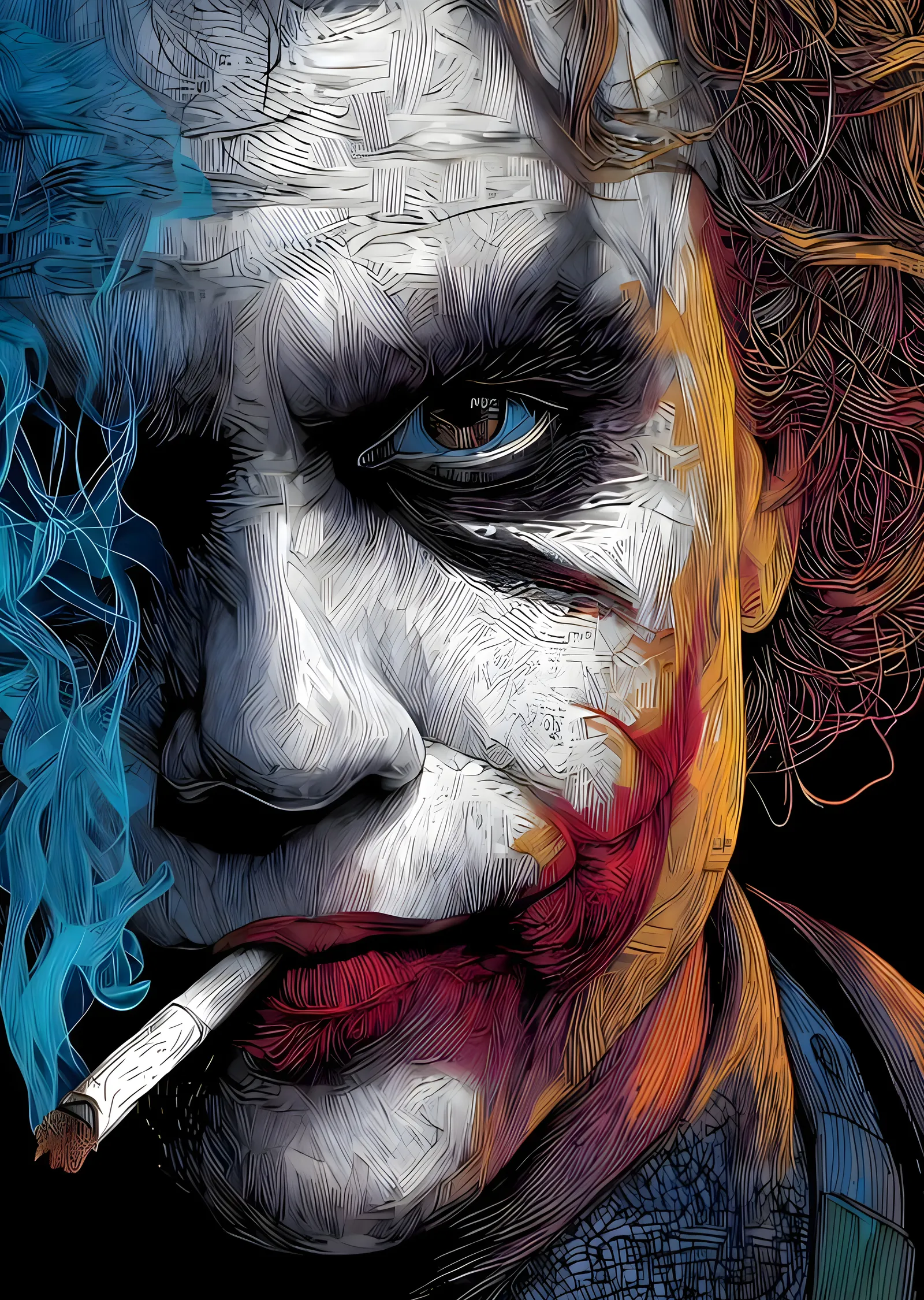 Joker - Çizgili Yüz İfadeli Sigara İçen metal tablo