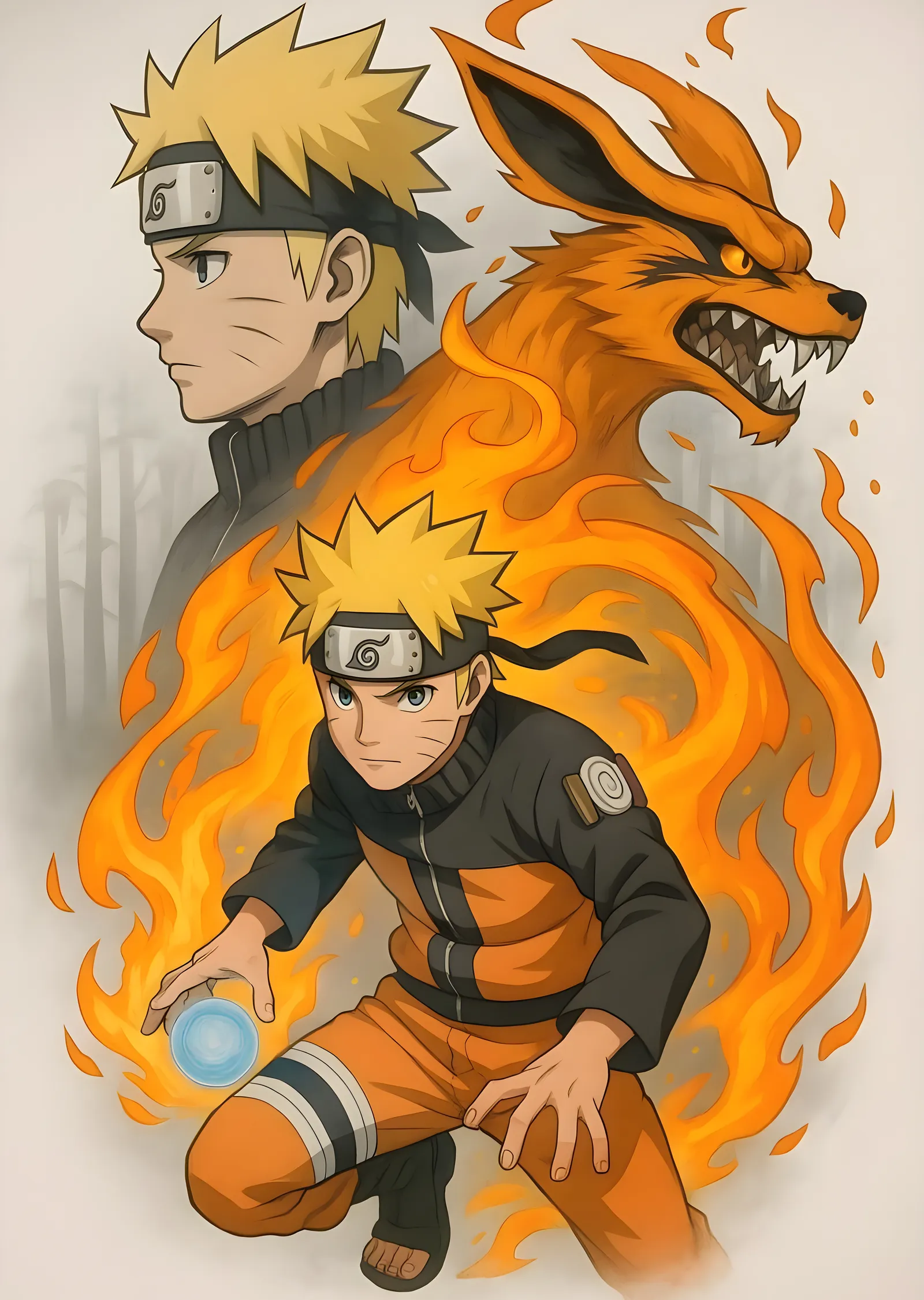 Naruto ve Kurama: Alev Chakrası metal tablo