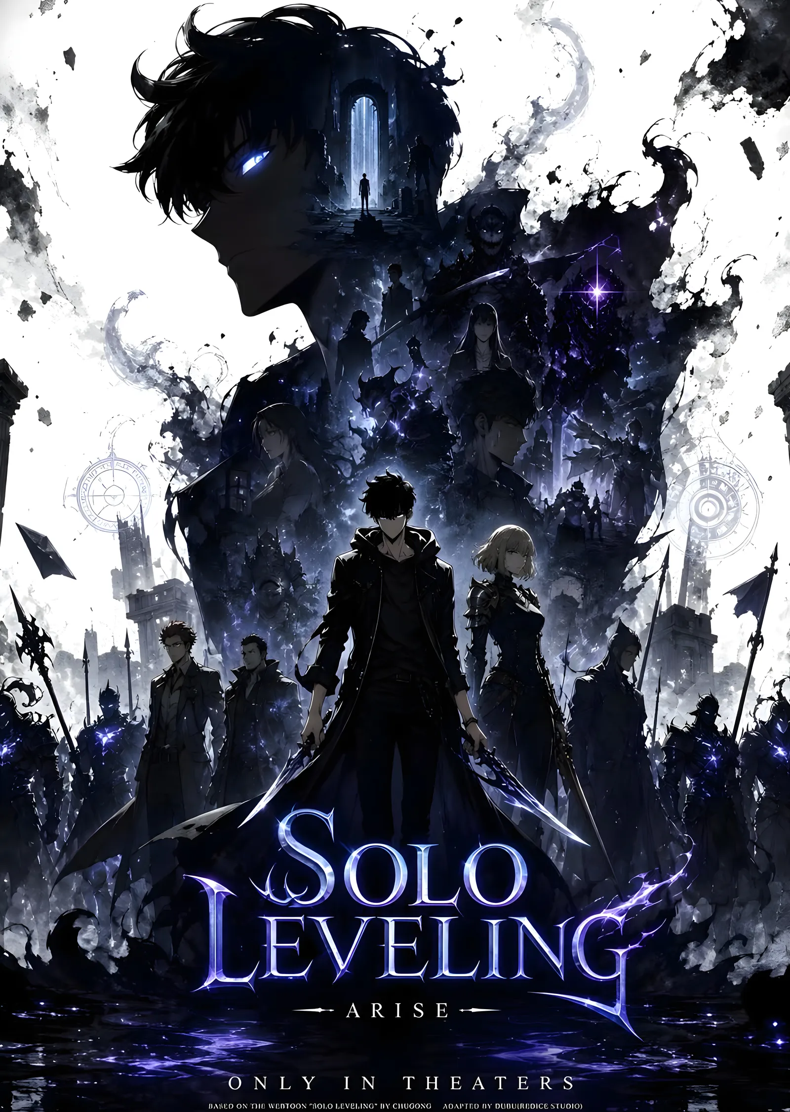 Siyah ve Mavi Tonlarında Çizilmiş Solo Leveling: Arise metal tablo