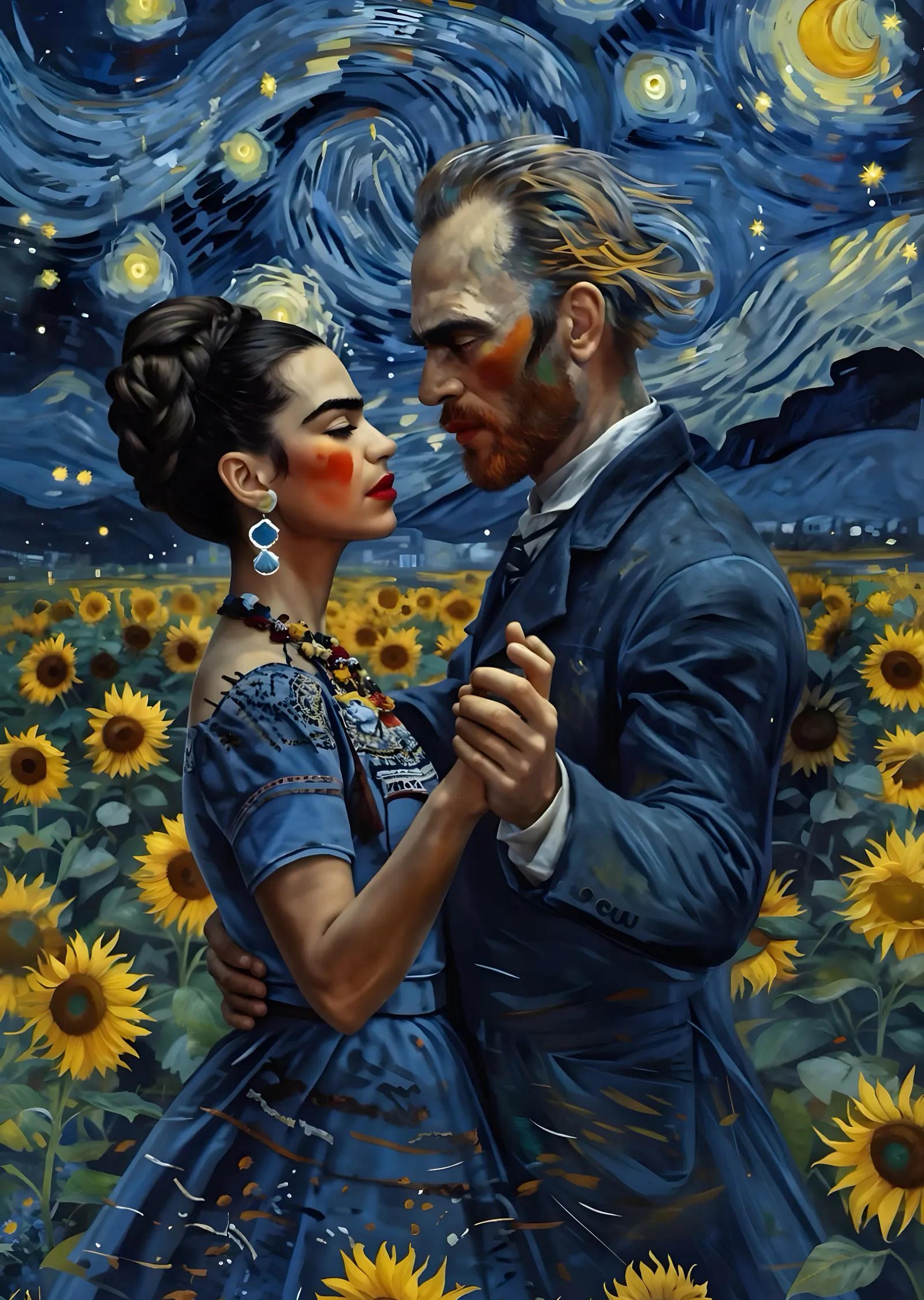 Frida ve Van Gogh: Ayçiçekli Dans metal tablo