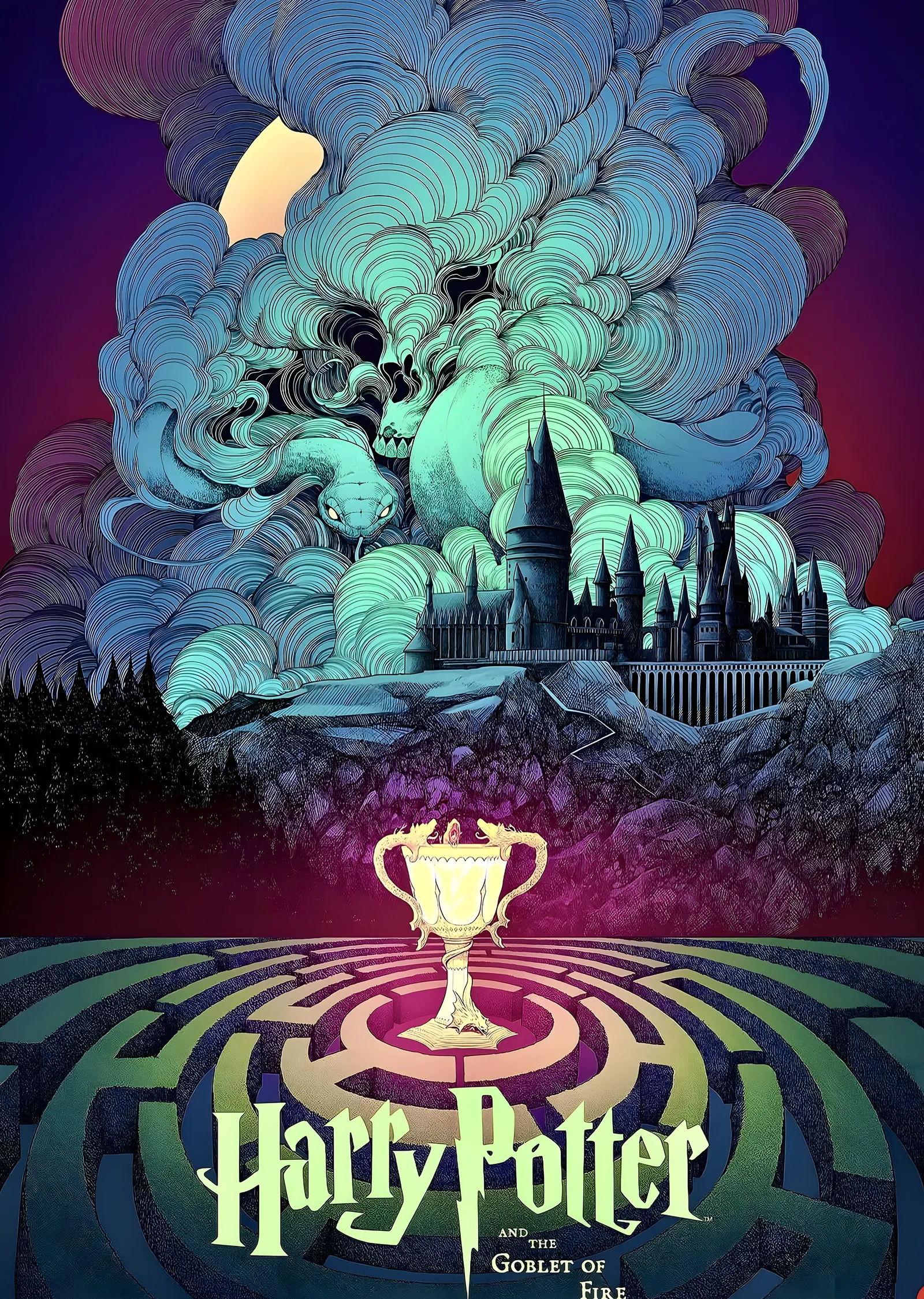 Harry Potter and the Goblet of Fire - Siyah Siluetli Kale metal tablo