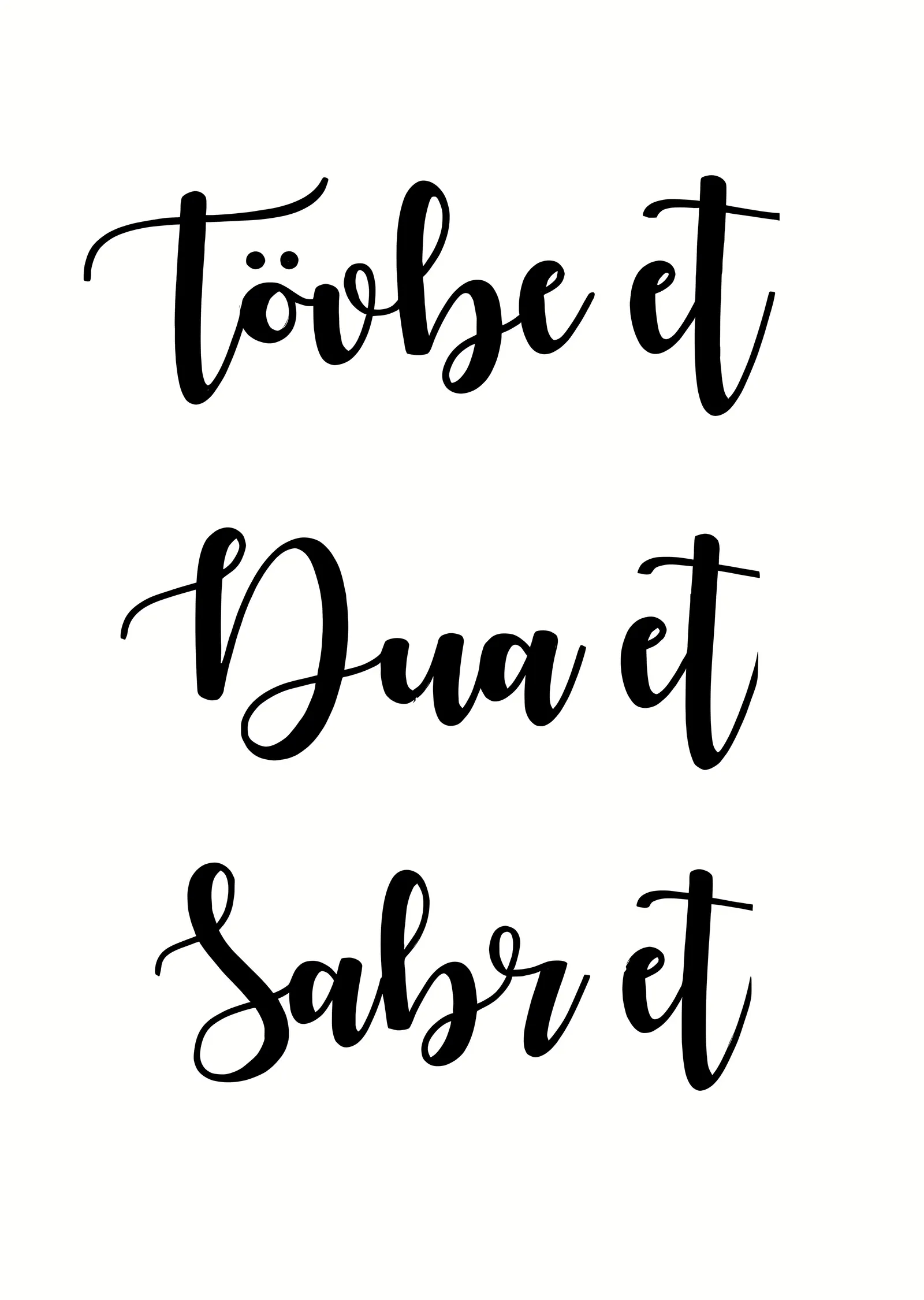 Tövbe et Dua et Sabr et metal tablo