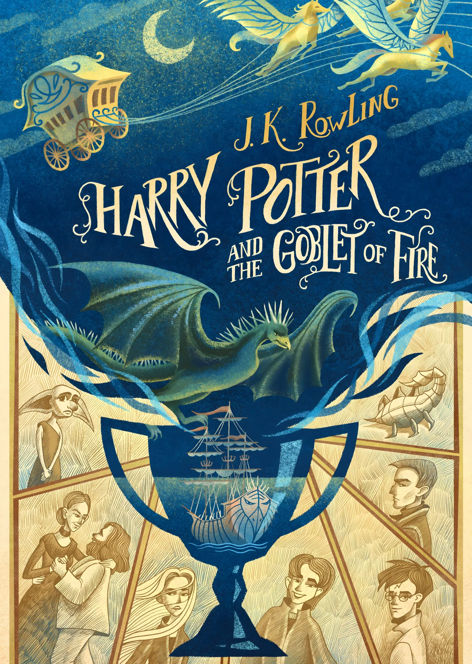 J.K. Rowling - Harry Potter ve Ateş Kadehi, Mavi ve Altın metal tablo
