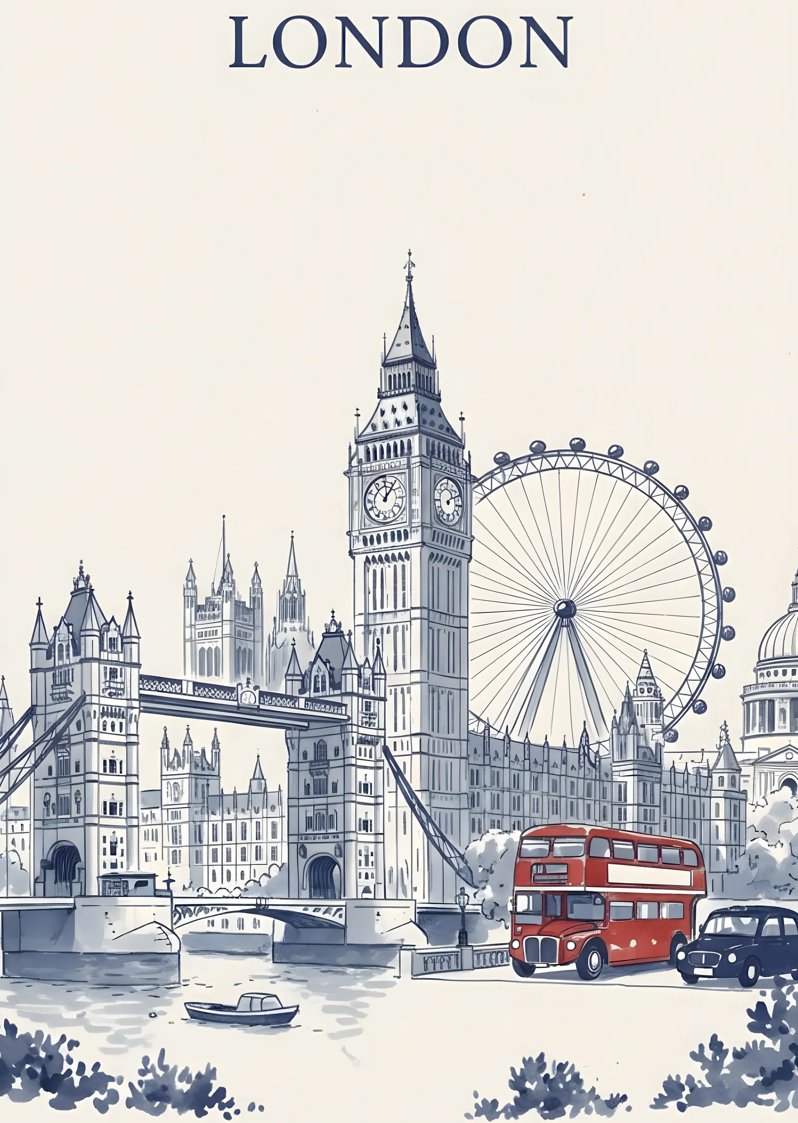 Londra: Thames'in İkonik Silueti metal tablo