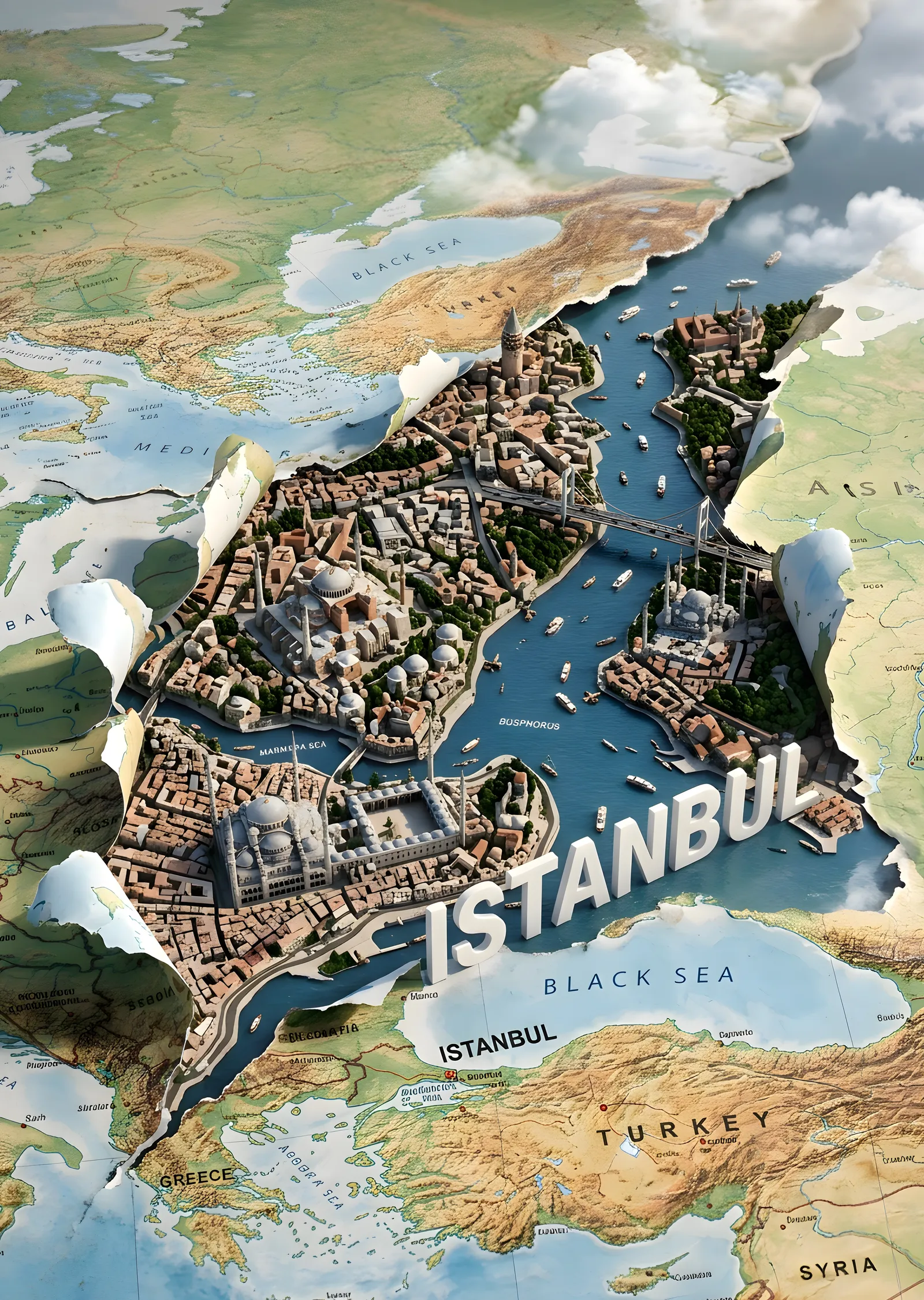 İstanbul: Tarihi Yarımada ve Boğaz Manzarası metal tablo