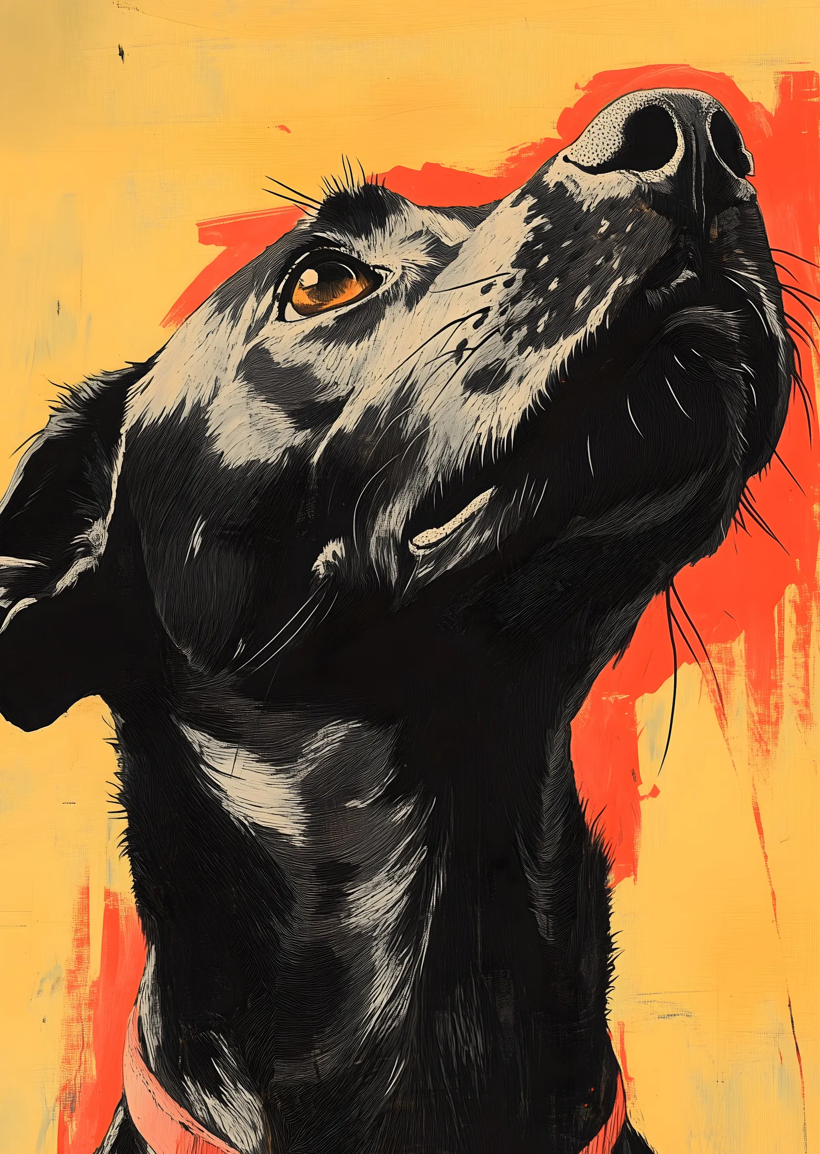 Sarı Fonda Kara Köpek metal tablo