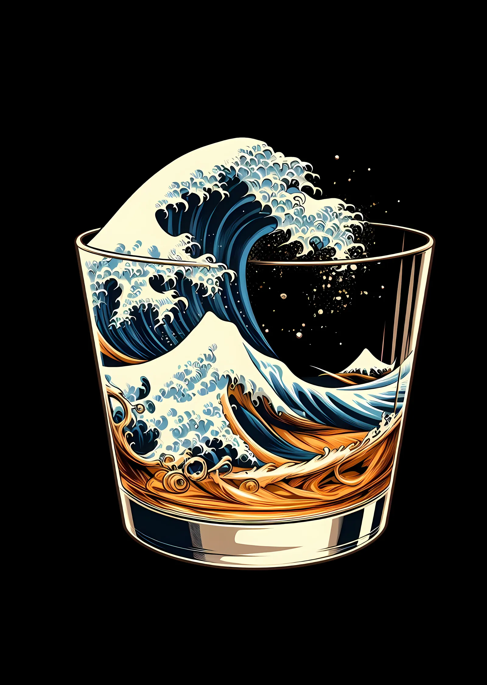 Viski Dalgası: Hokusai Esintisi metal tablo
