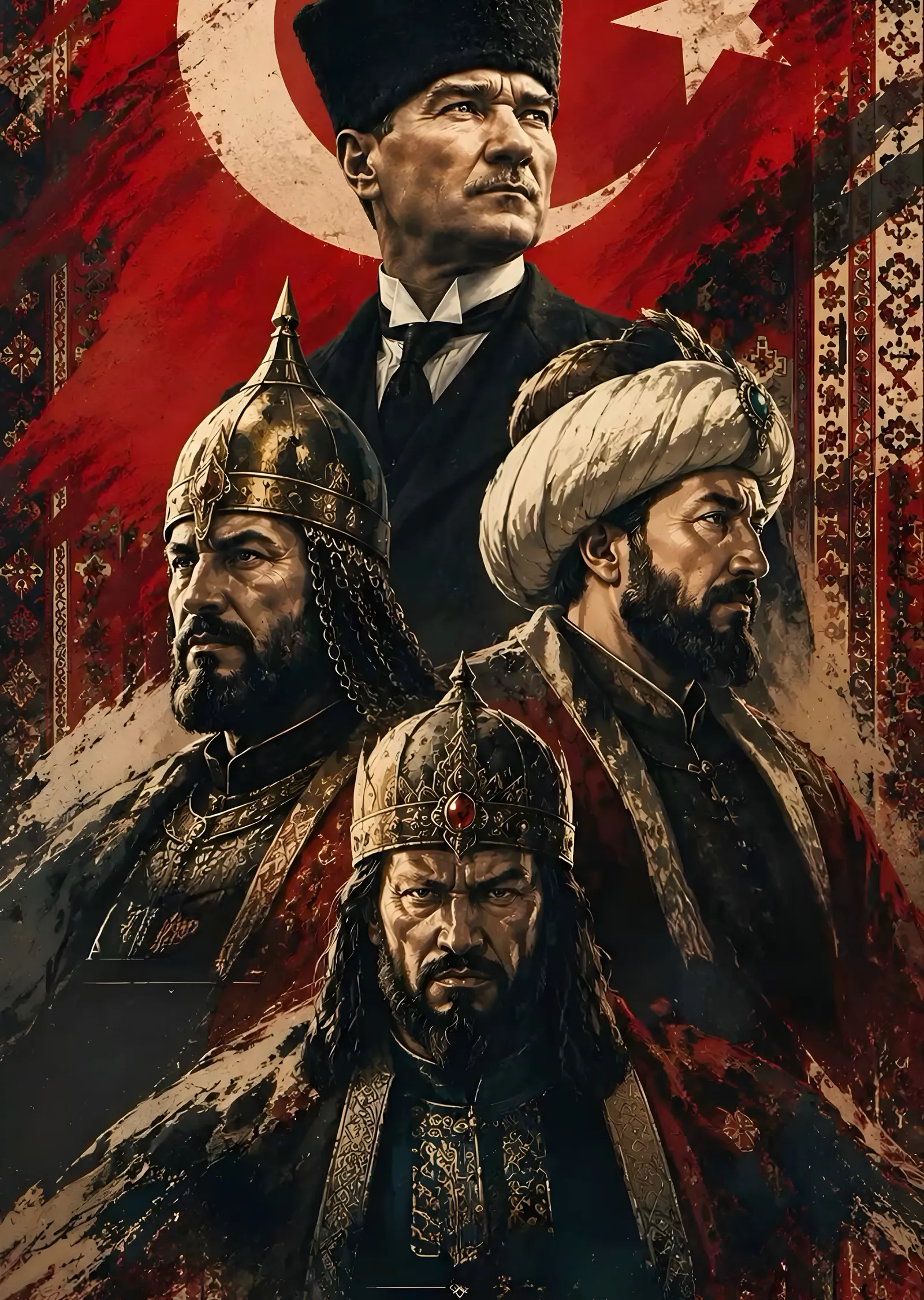 Atatürk ve Türk Büyükleri: Üçlü Portre metal tablo