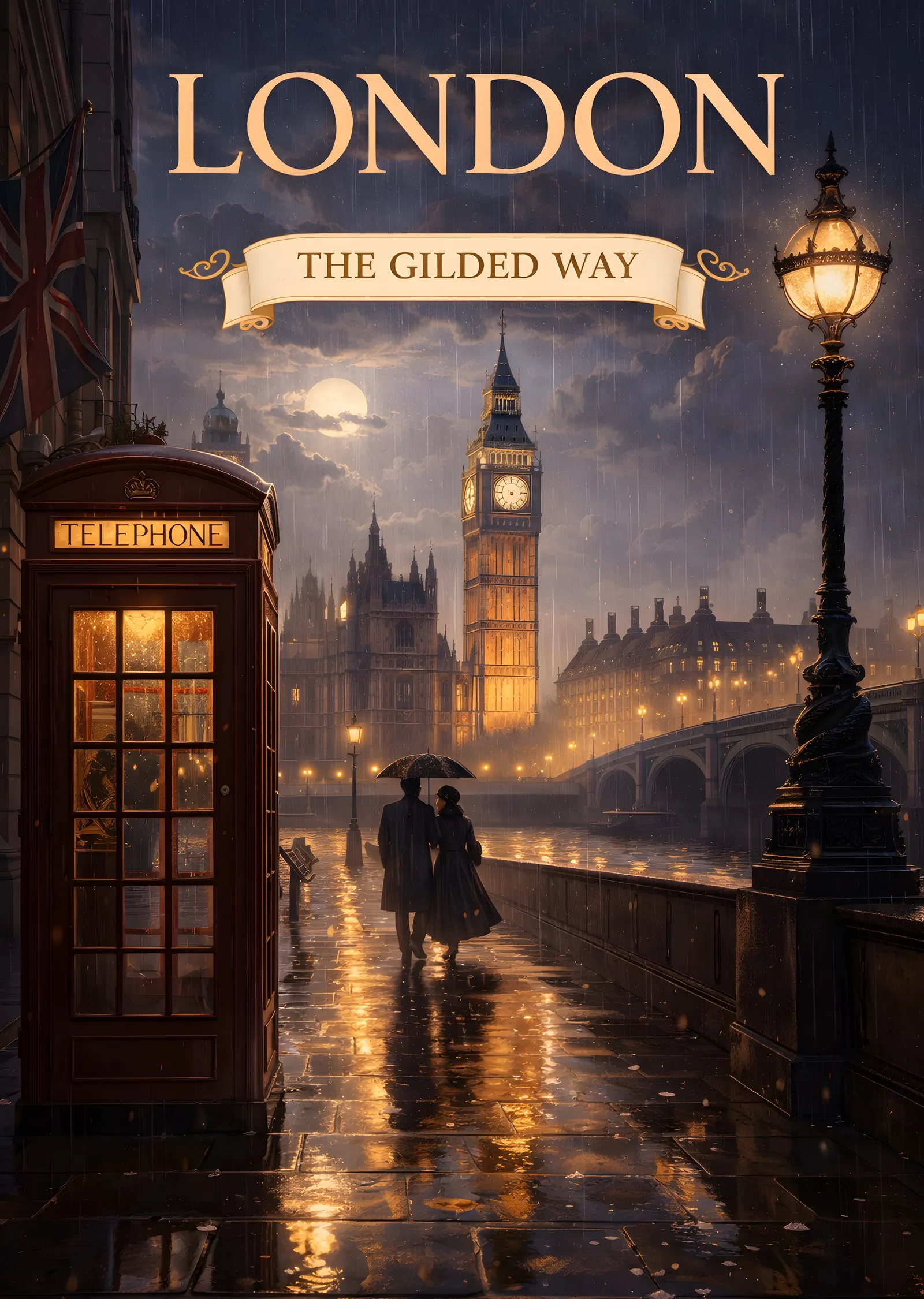 Londra: Gilded Way'de Yağmurlu Bir Gece metal tablo