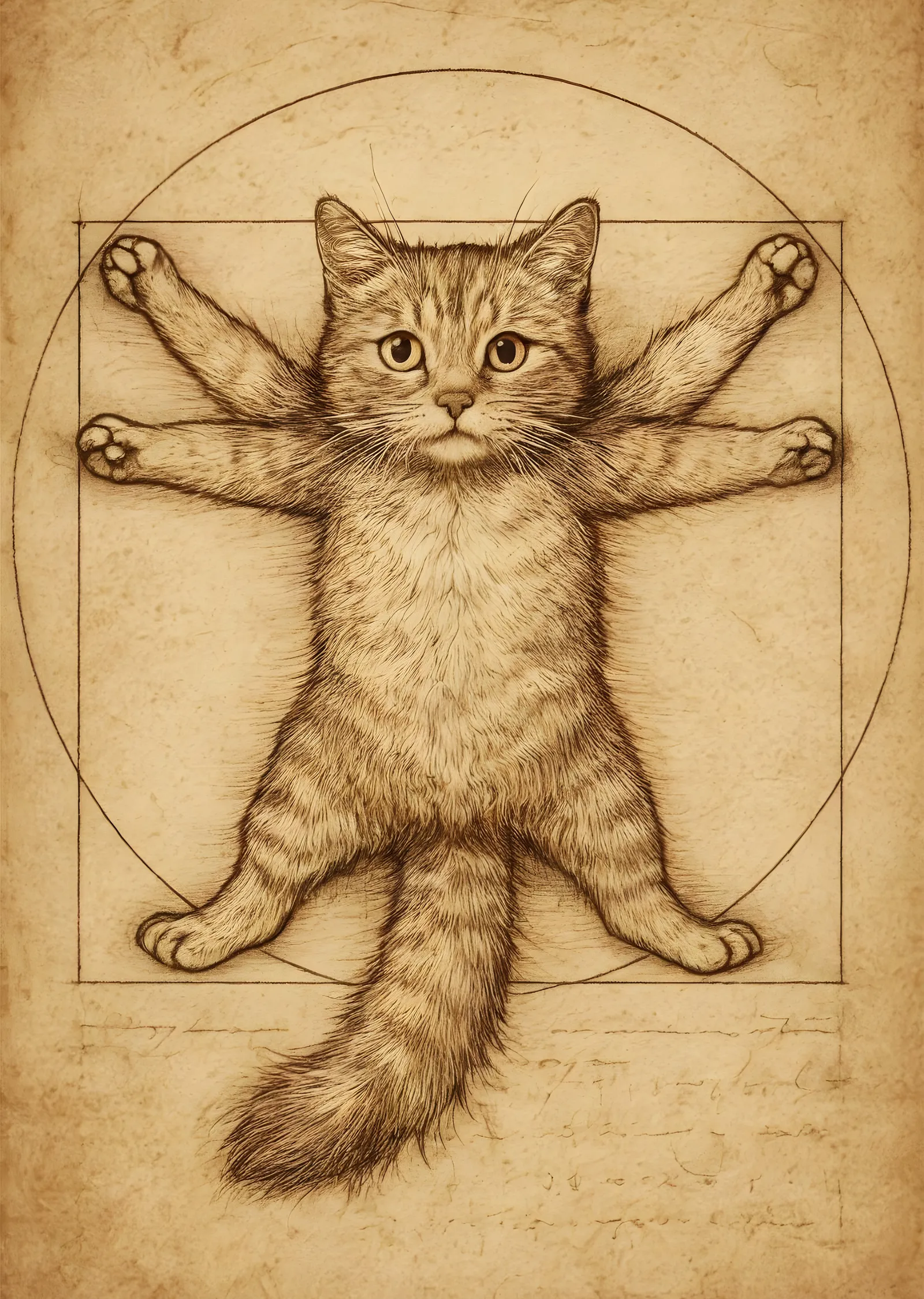 Vitruvius Kedisi metal tablo