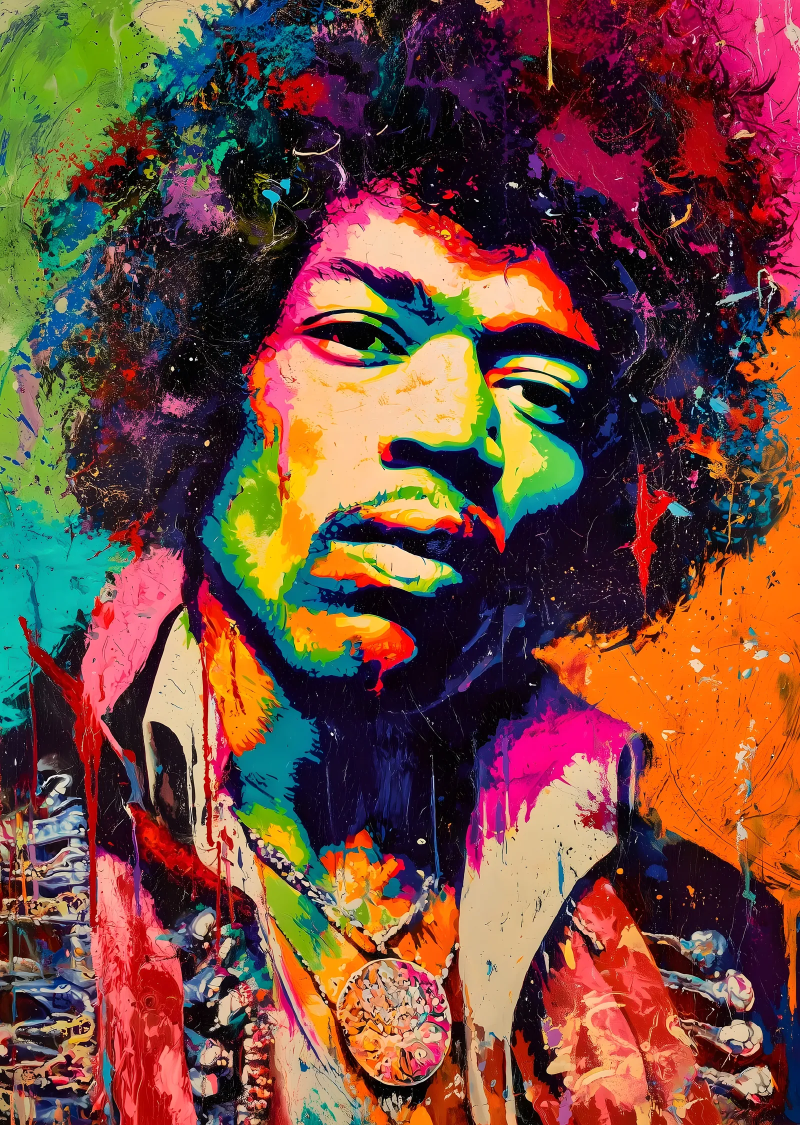 Jimi Hendrix: Renkli Portre metal tablo