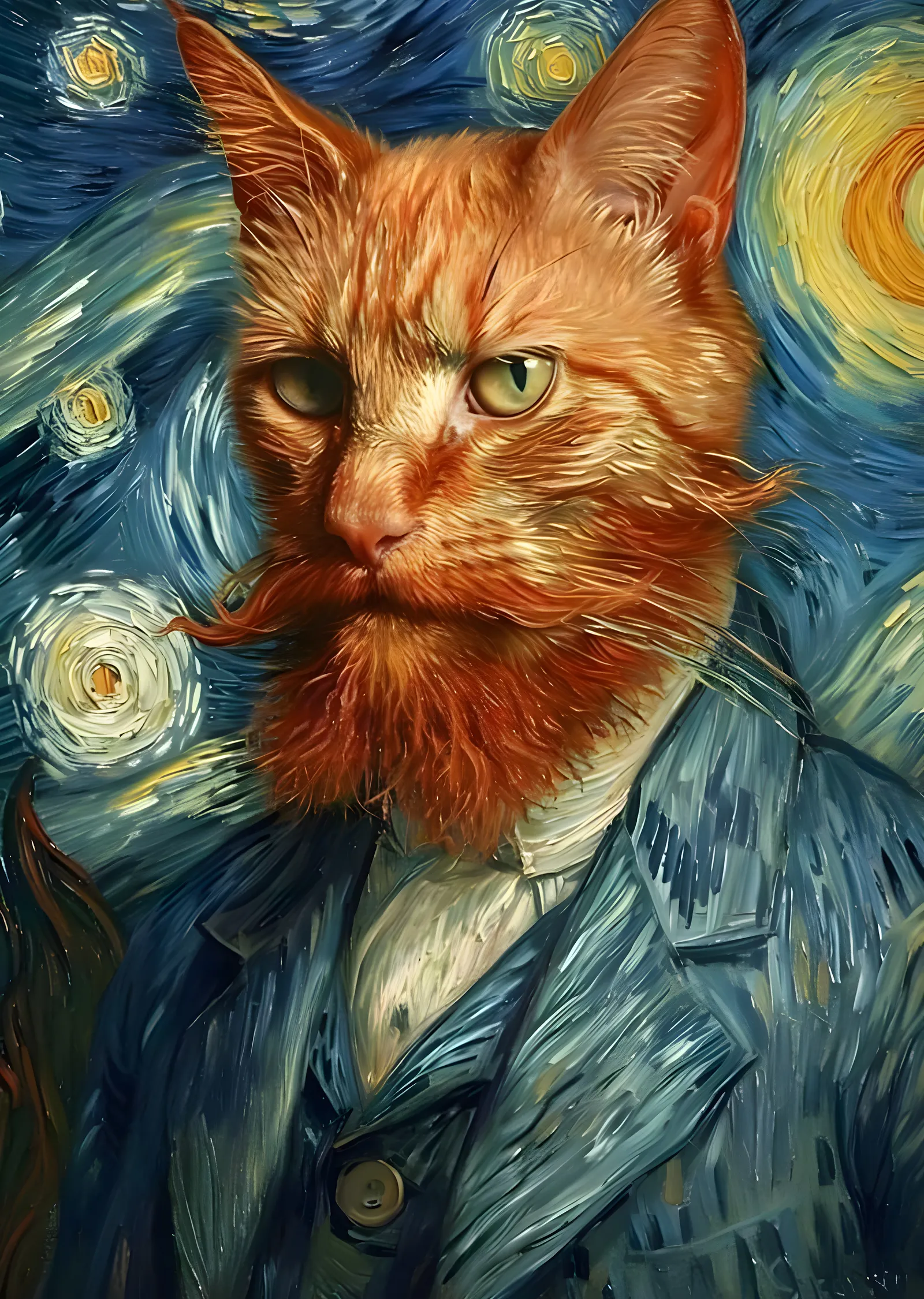 Bıyıklı Kedi (Van Gogh Tarzı) metal tablo