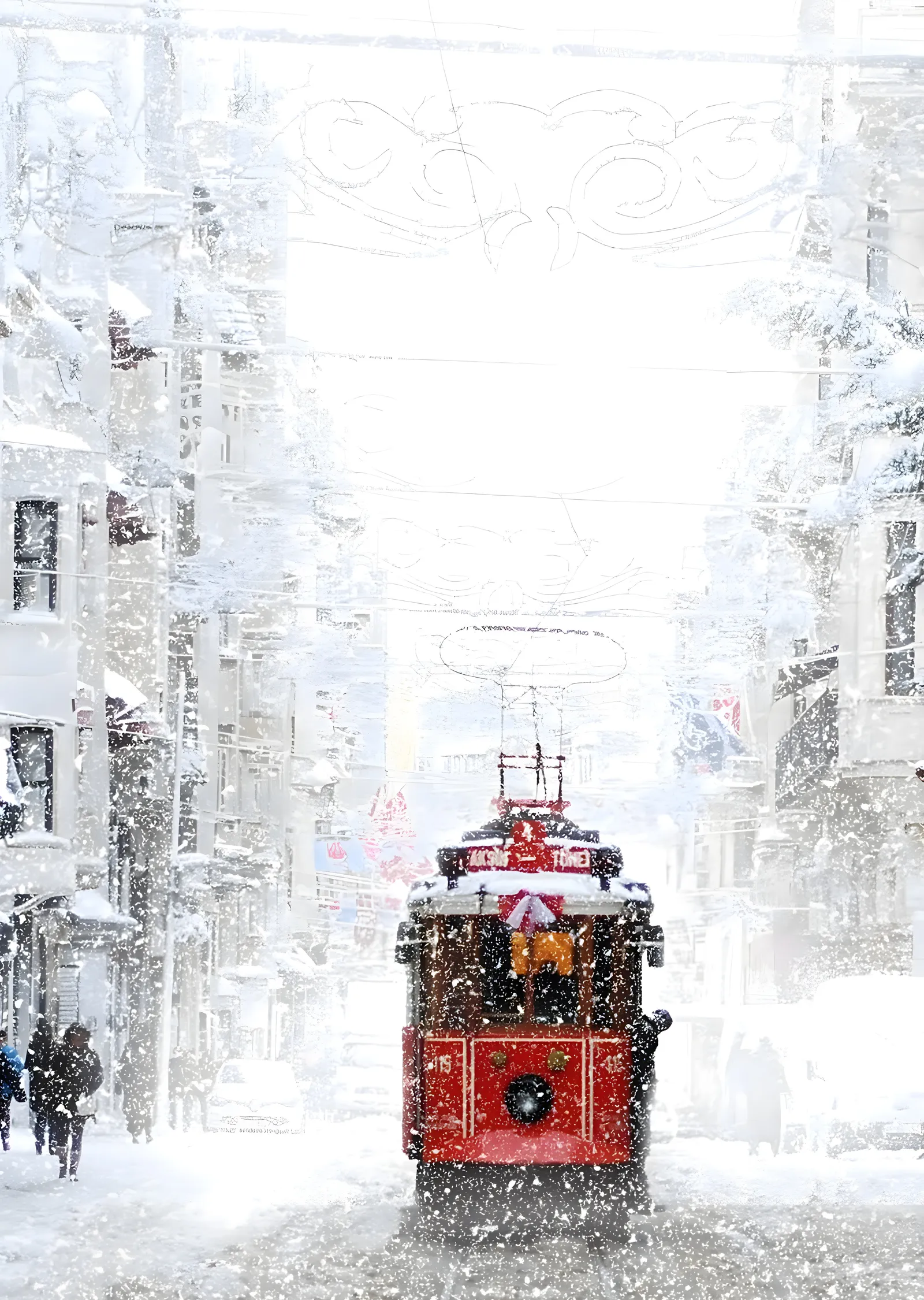 İstanbul: Karlı Günlerde Kırmızı Tramvay metal tablo
