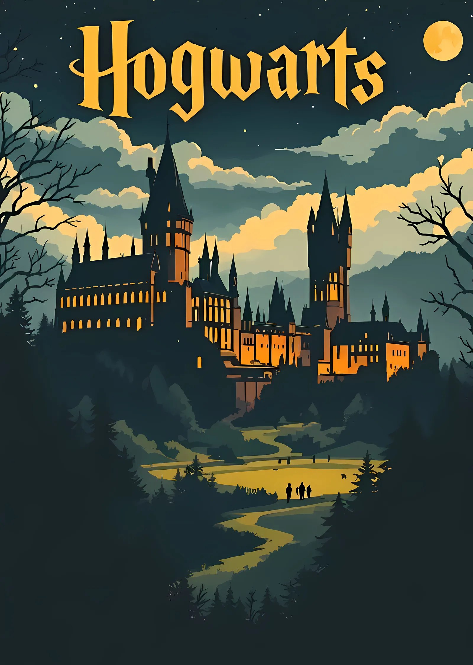 Hogwarts: Büyülü Kale Manzarası metal tablo