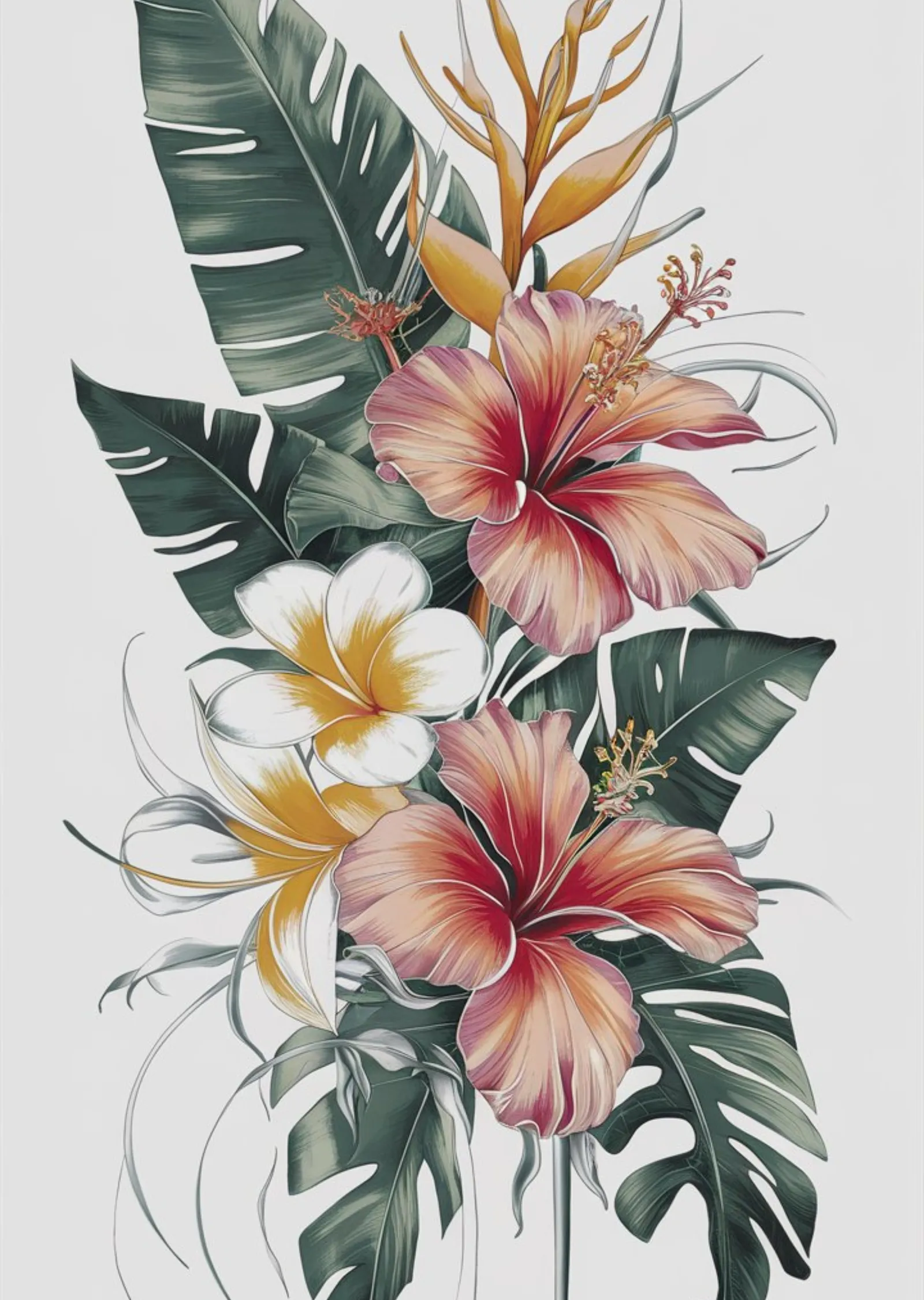 Hibiskus ve Tropikal Çiçekler metal tablo