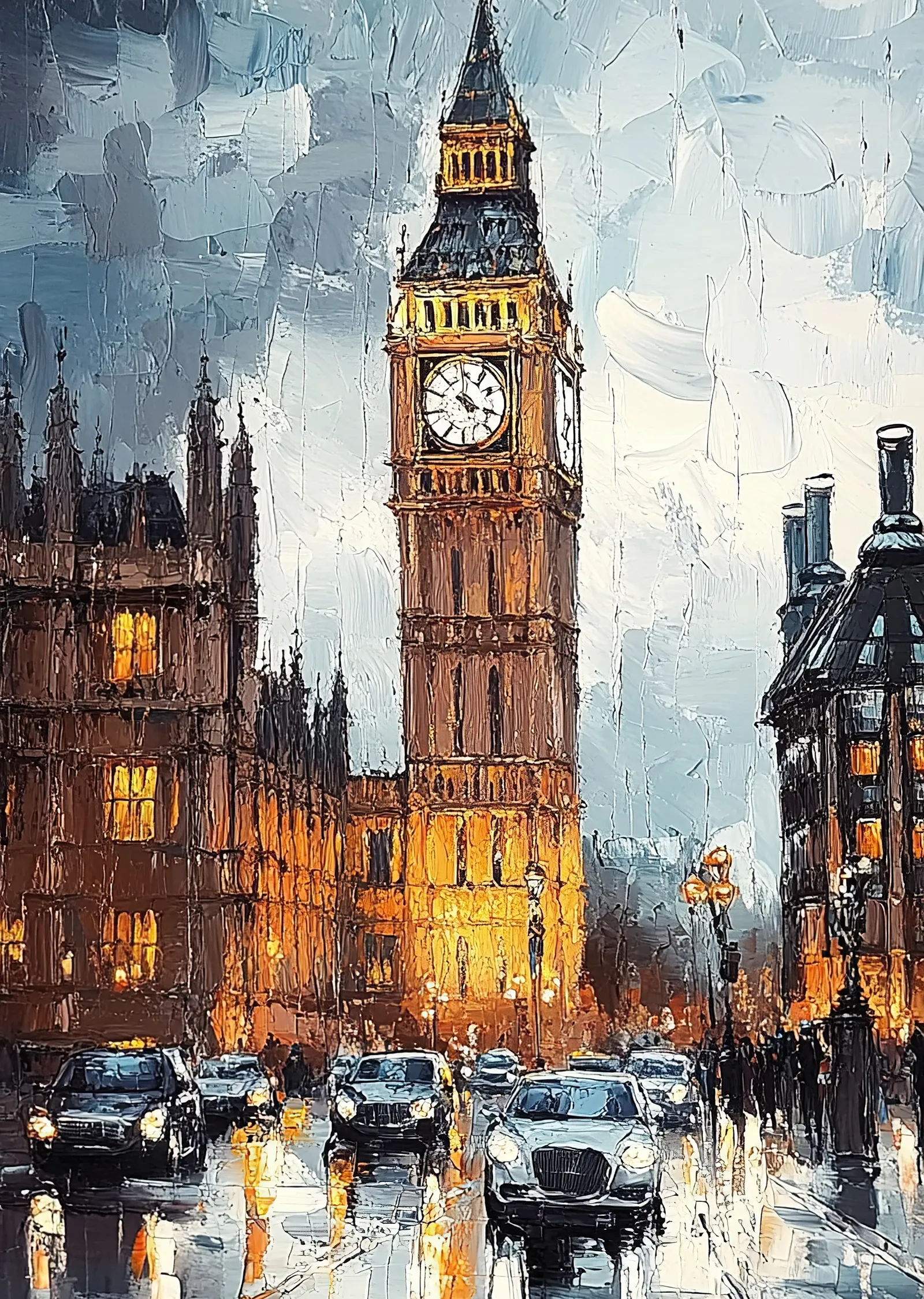 Turuncu ve Sarı Işıklarla Big Ben Londra metal tablo