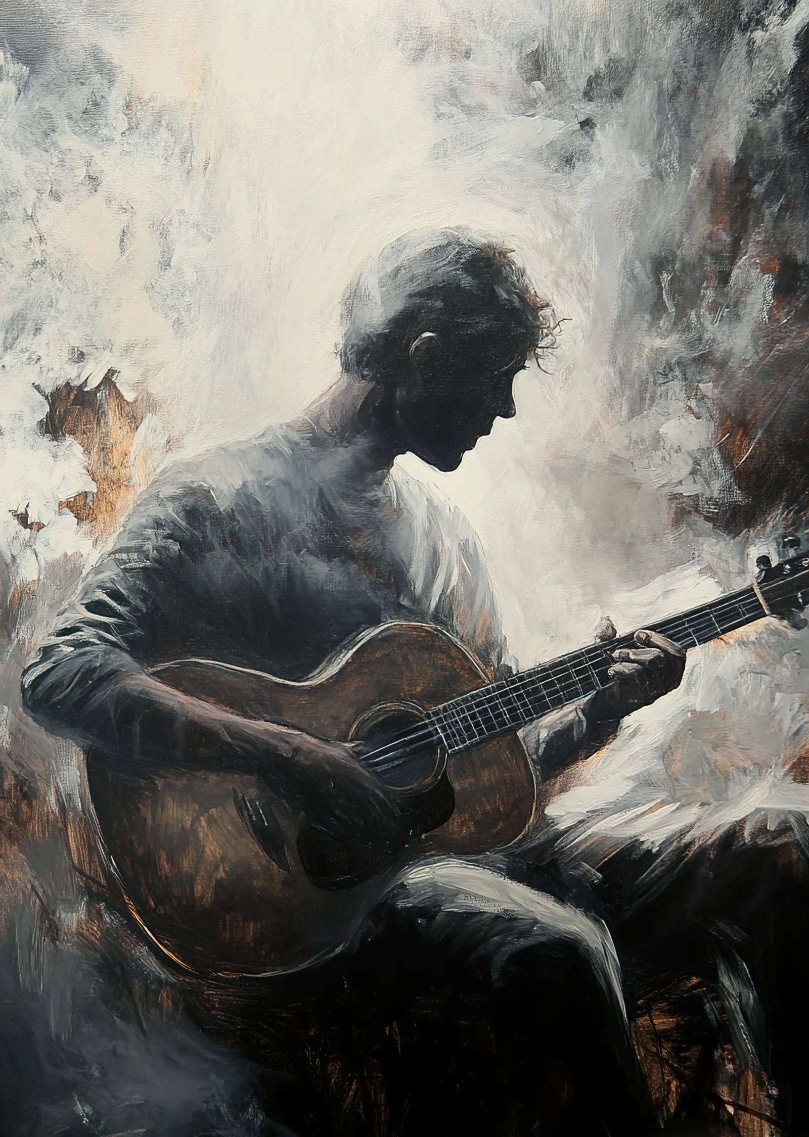 Müzik ve Sanatın Buluşması: Gitar Çalan Genç metal tablo