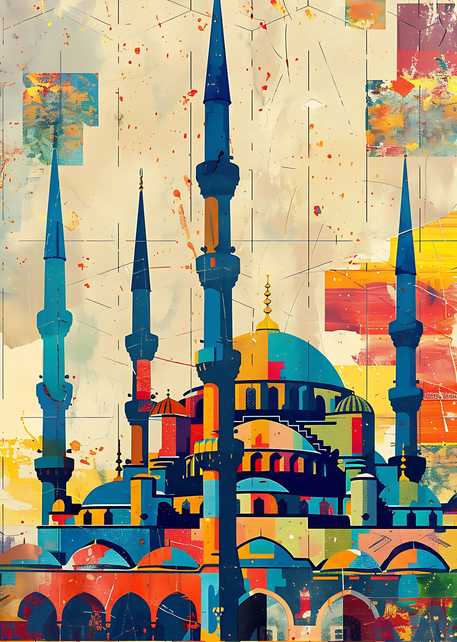 Lacivert Minareli Çokrenkli Sultanahmet Camii metal tablo
