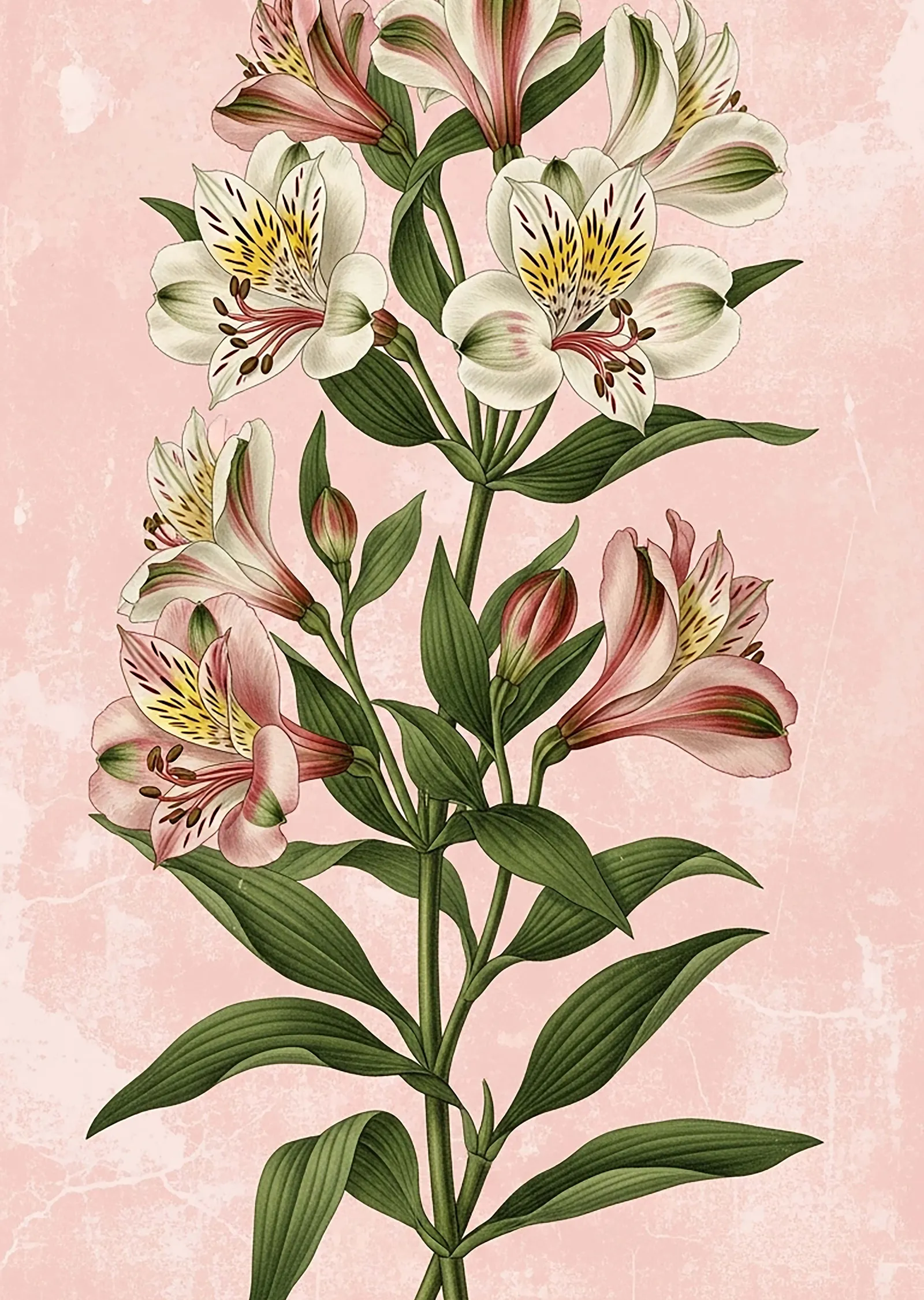 Pembe Arka Planh Alstroemeria Çiçekleri metal tablo