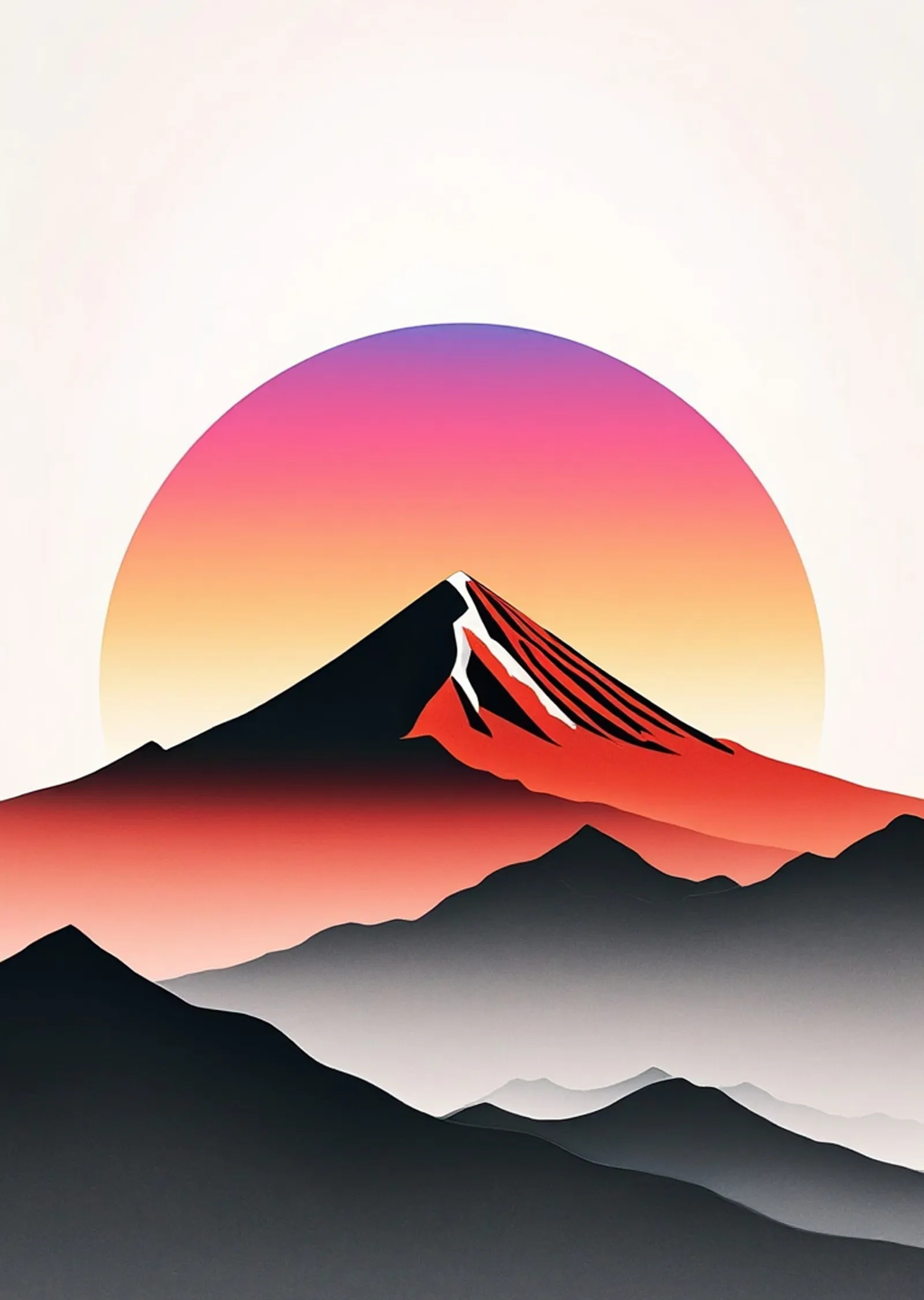 Kırmızı Güneş Batışı ile Minimalist Fuji Dağı metal tablo