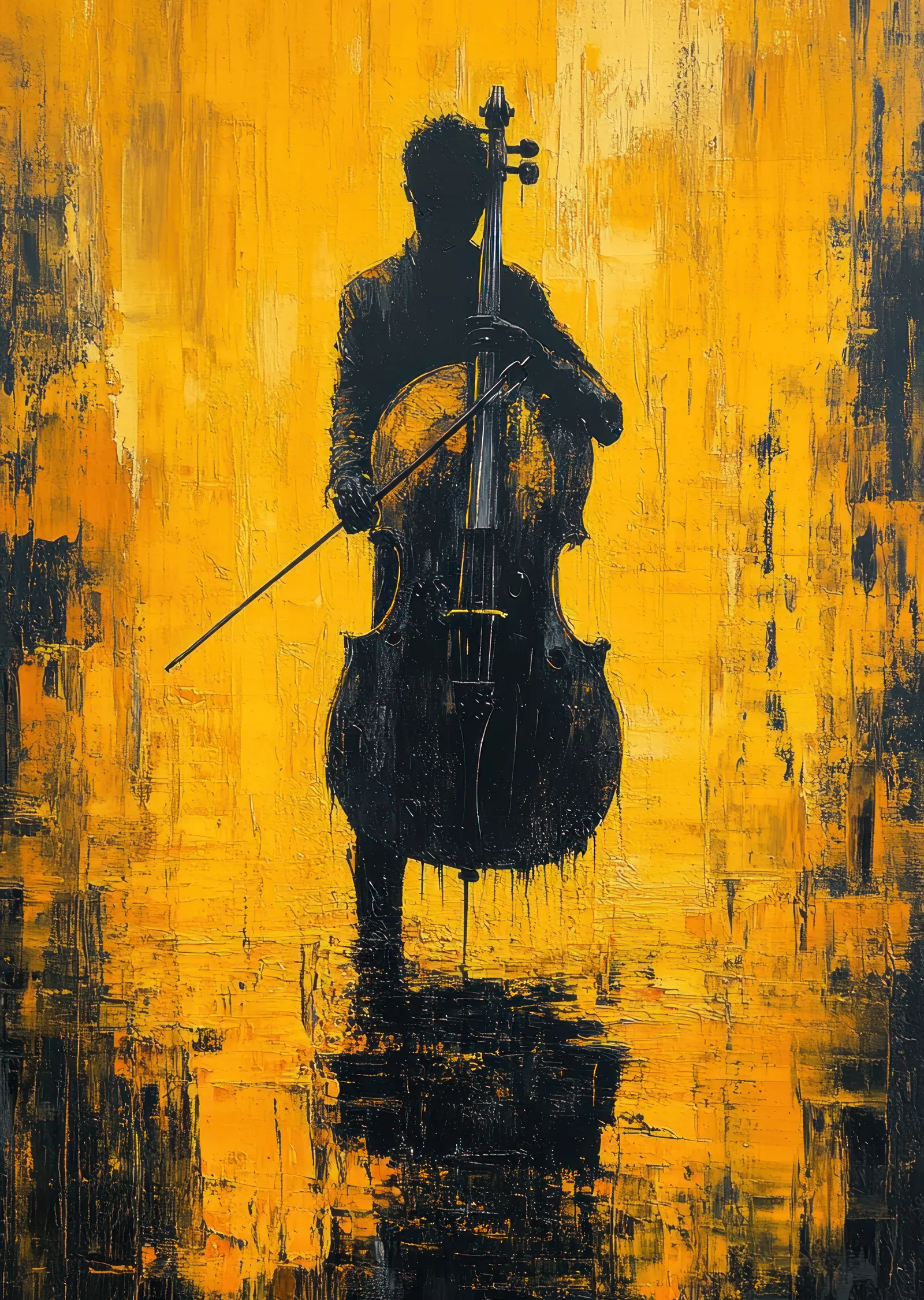 Müzik ve Sanat: Çello Performansı metal tablo