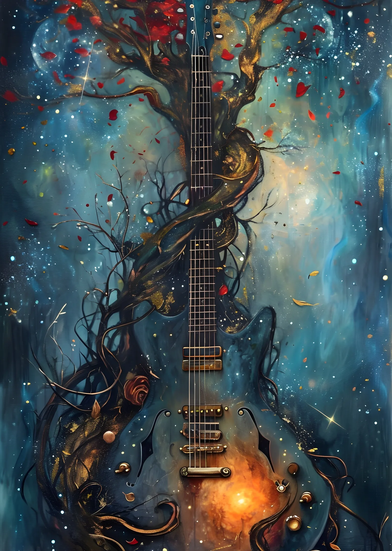 Müzik ve Doğa: Gitarın Büyülü Dünyası metal tablo