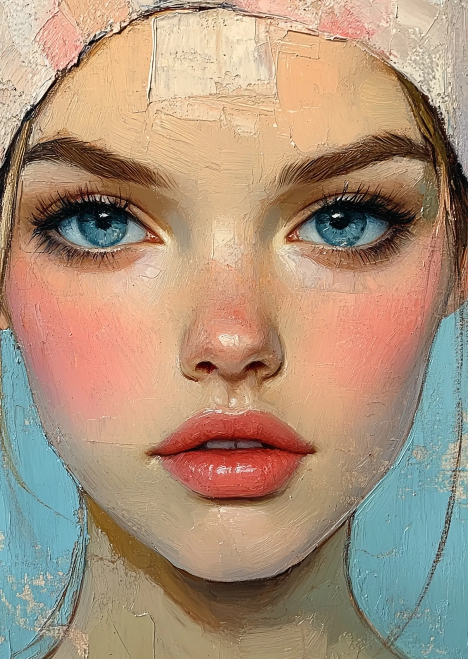 Mavi Gözlü Genç Kız Portresi - Oil Painting Style metal tablo