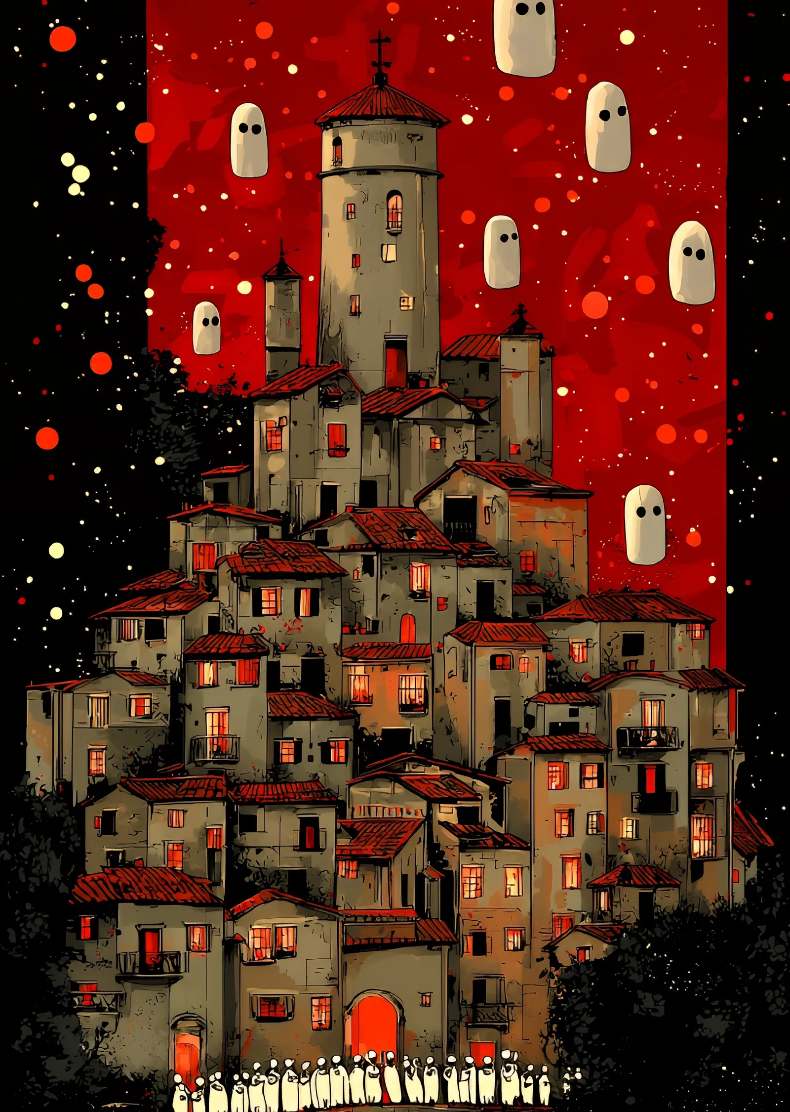 Spooky Village metal tablo