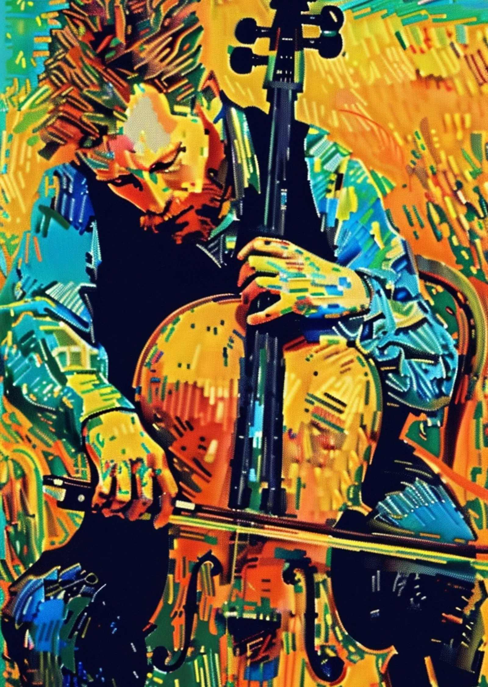 Van Gogh Tarzı Çellist metal tablo