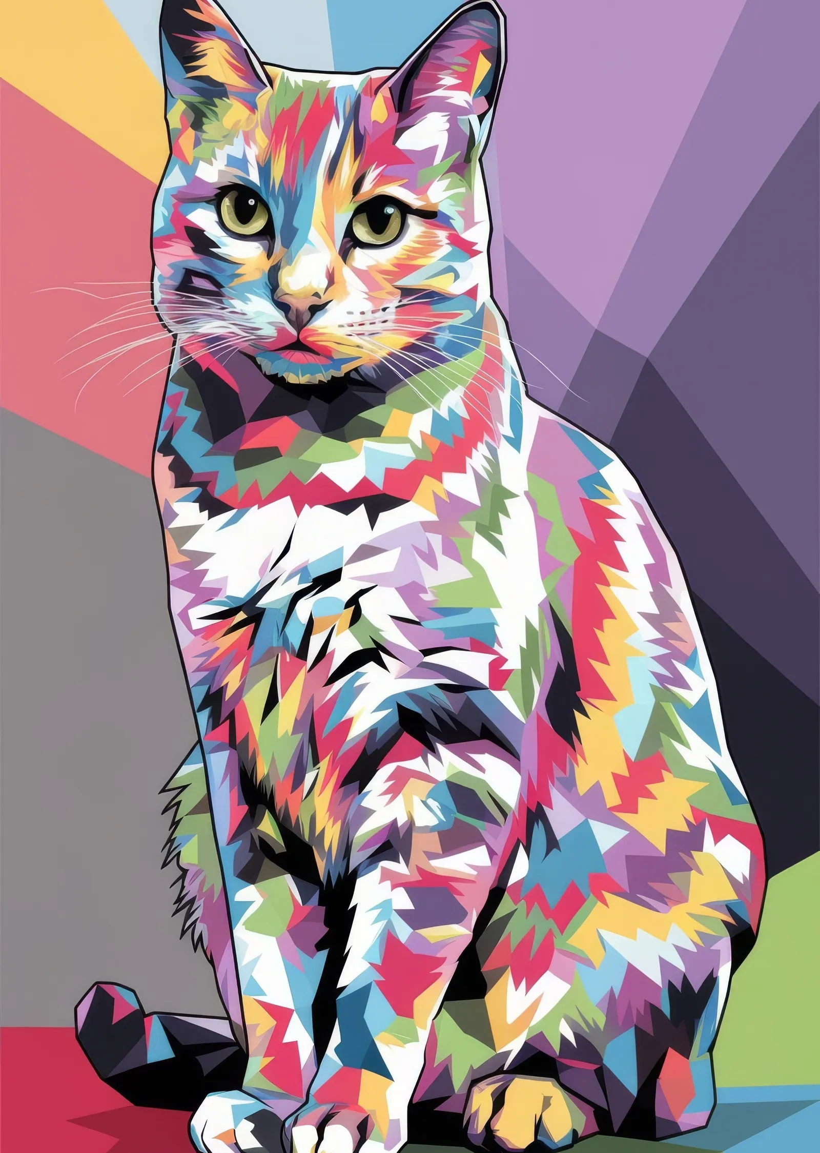 Çok Renkli Desenli Kedi Portresi metal tablo
