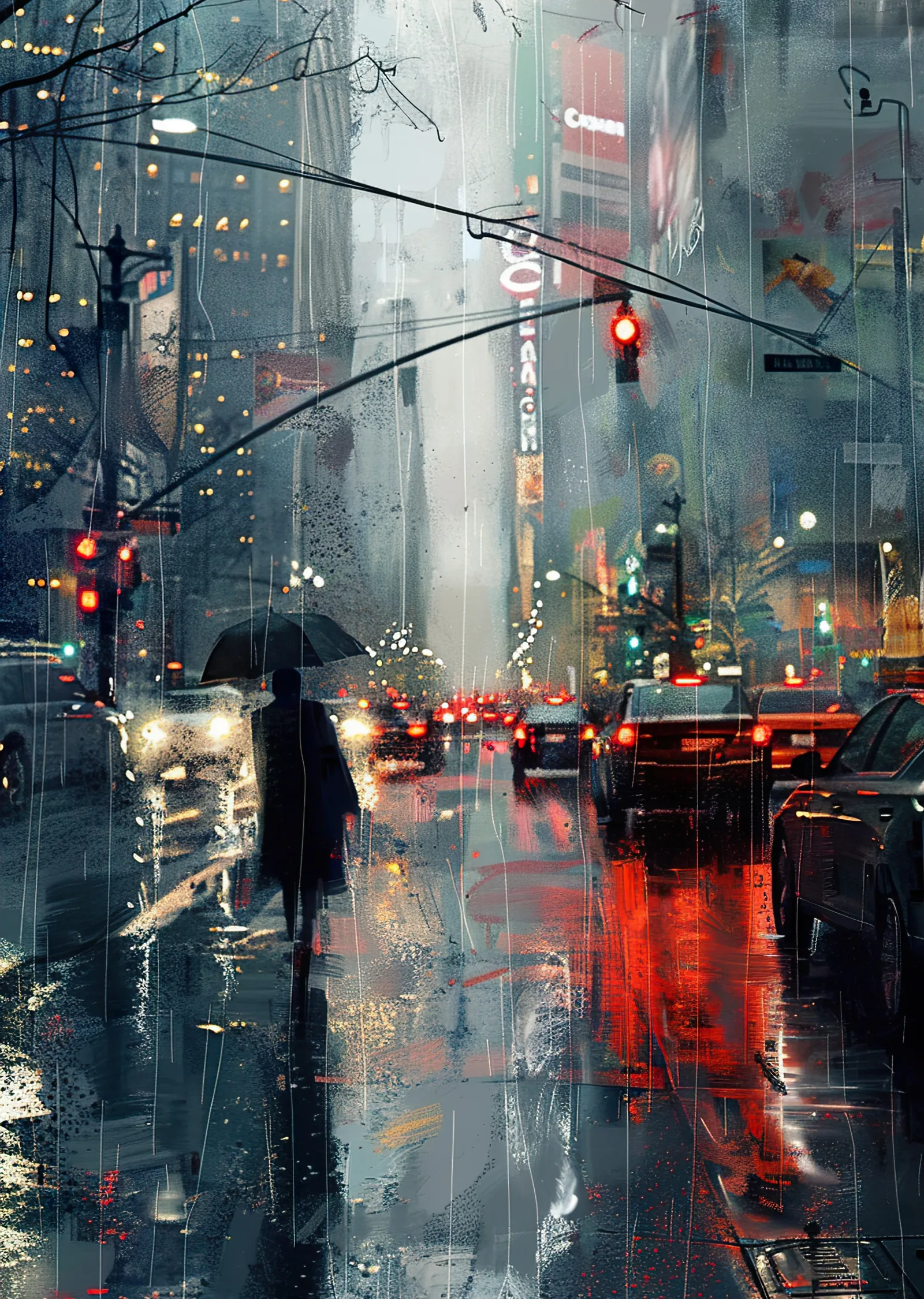 Yağmurlu Şehir Gecesi - New York Sokakları metal tablo